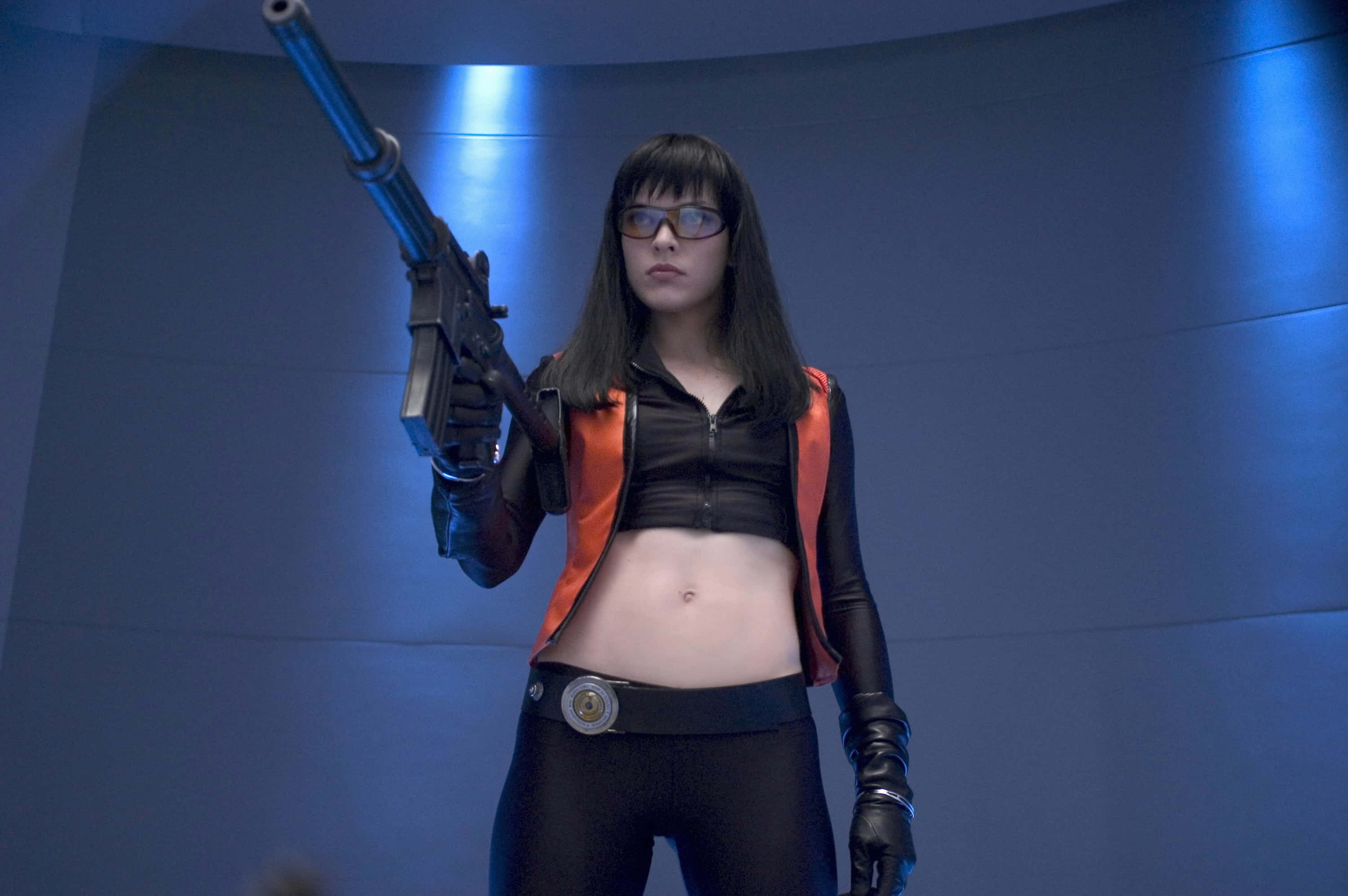 Ultraviolet, movie action scene, black and orange outfit, 2K Desktop Wallpaper