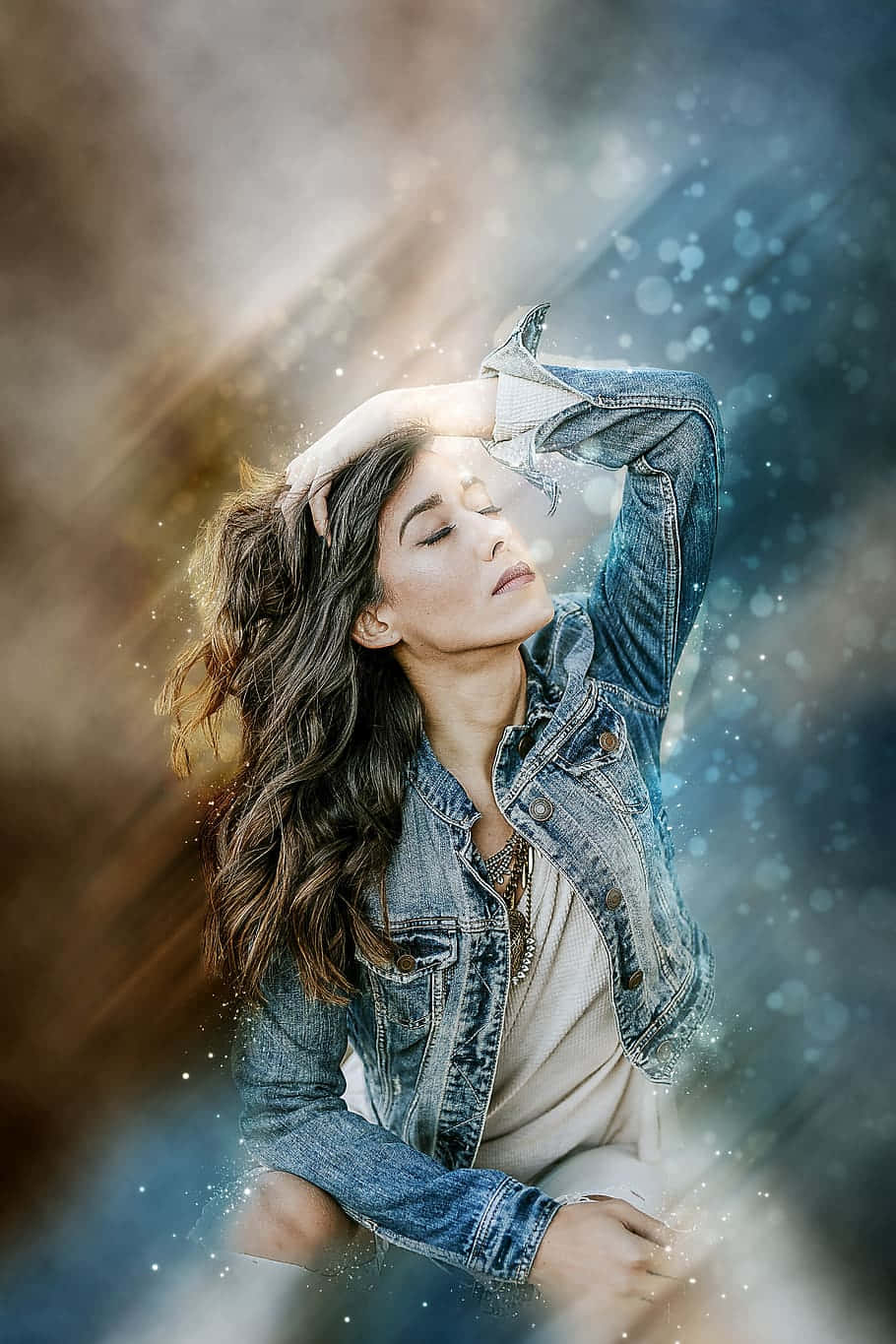 young female model, denim jacket, golden light, HD Phone Wallpaper
