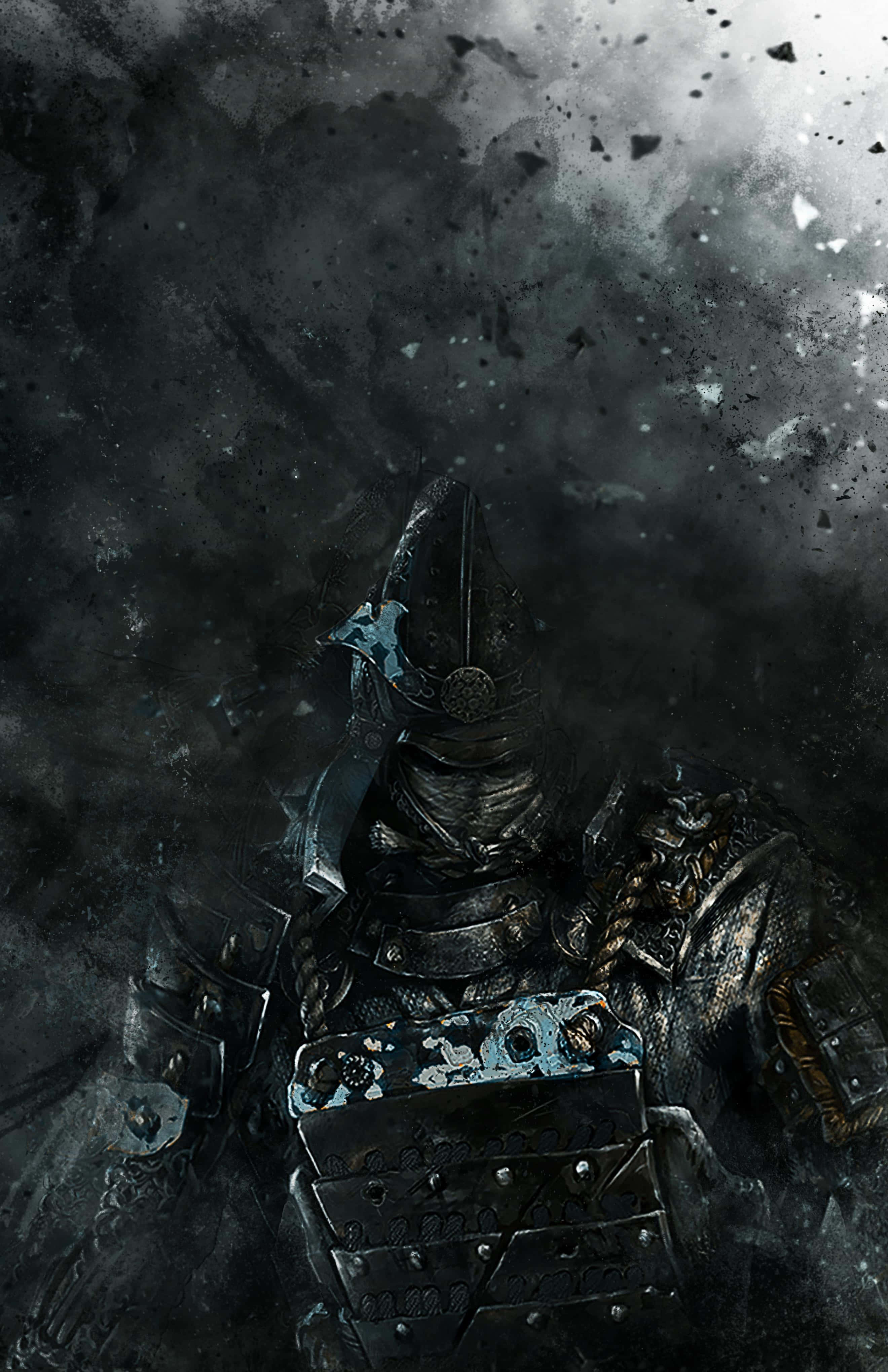 female samurai warrior, Japanese tradition, weathered dark armor, 4K Phone Wallpaper