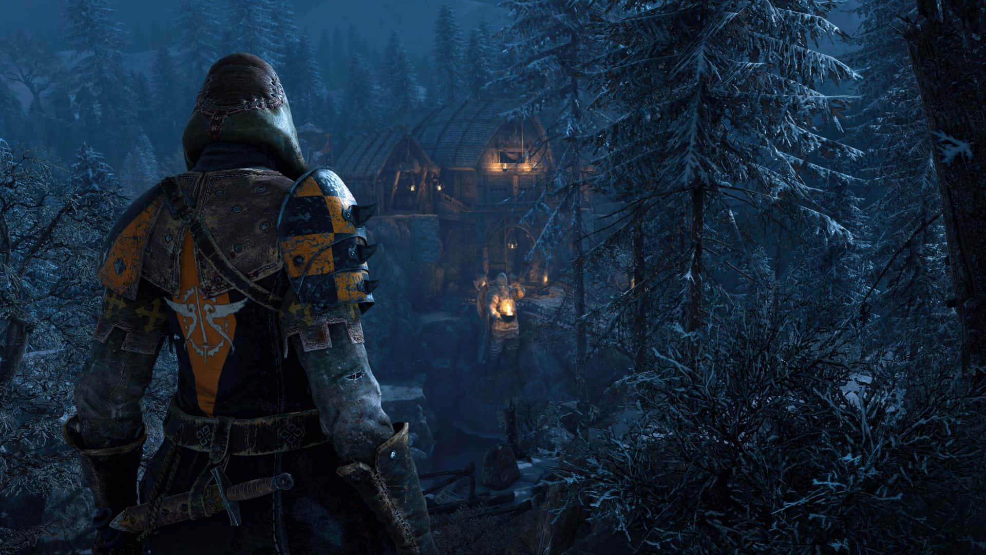 female samurai, hooded armored warrior, snowy forest, Full HD Desktop Wallpaper