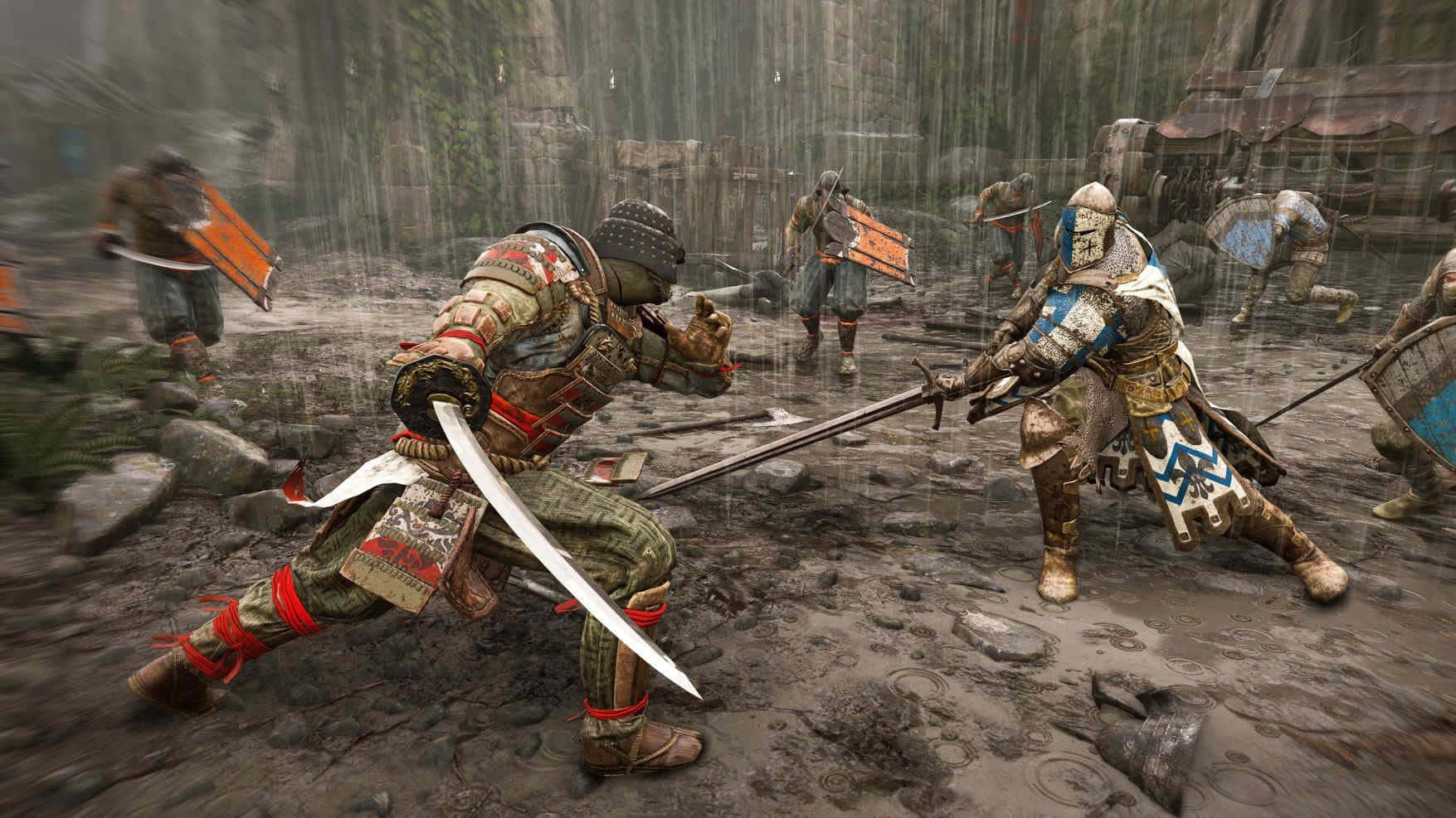 Female Samurai For Honor, battle under rain, muddy rain-soaked battlefield, HD Desktop Wallpaper
