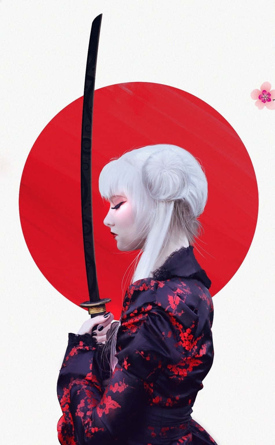 female samurai, white hair, katana, HD Phone Wallpaper