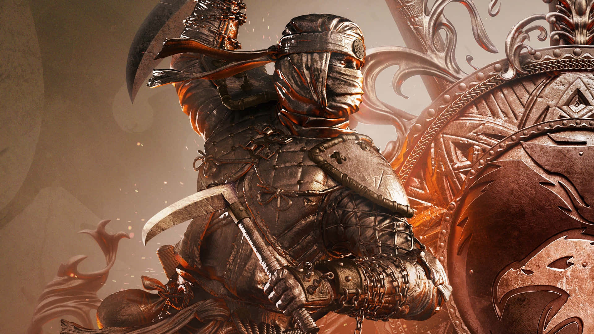 female samurai, masked warrior, ornate armor, Full HD Desktop Wallpaper