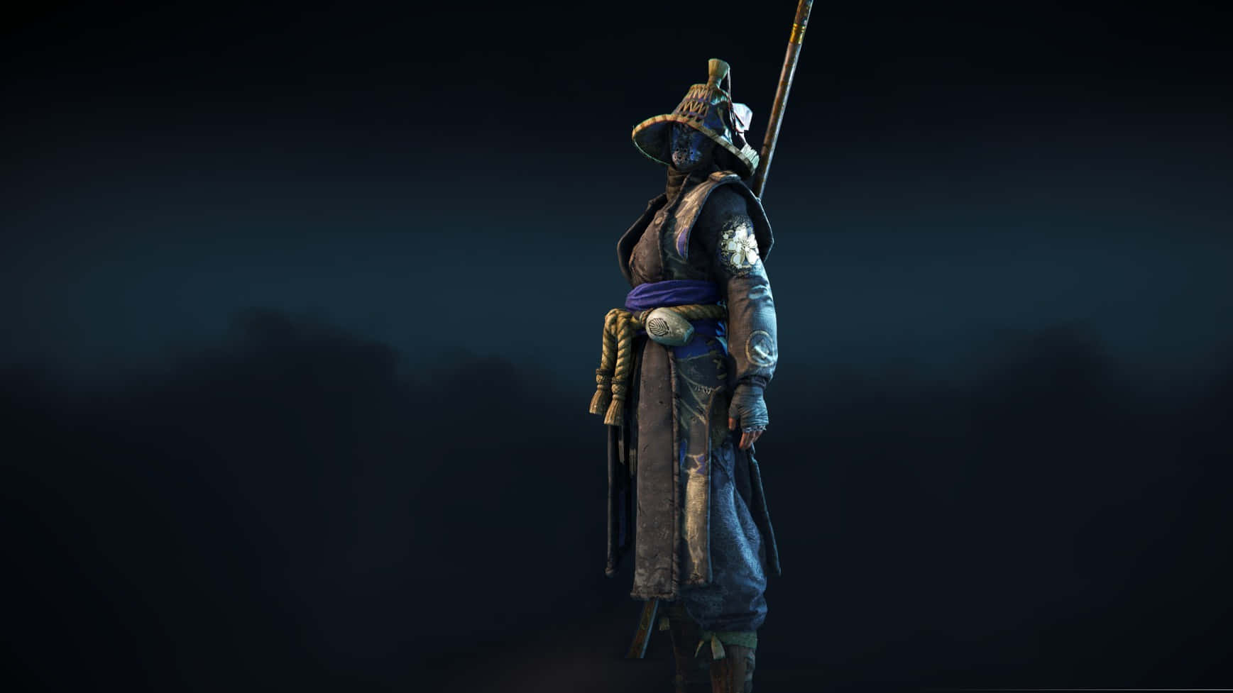 female samurai, dark armor, wide-brimmed hat, HD Desktop Wallpaper