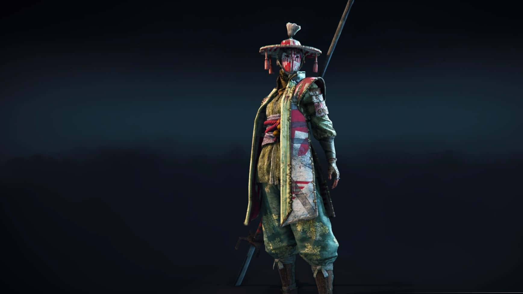 female samurai, full gear, red-masked helmet, HD Desktop Wallpaper