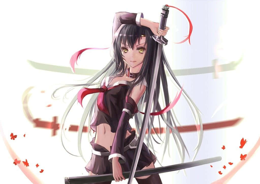 samurai anime girl, black hair, katana, SD Desktop Wallpaper