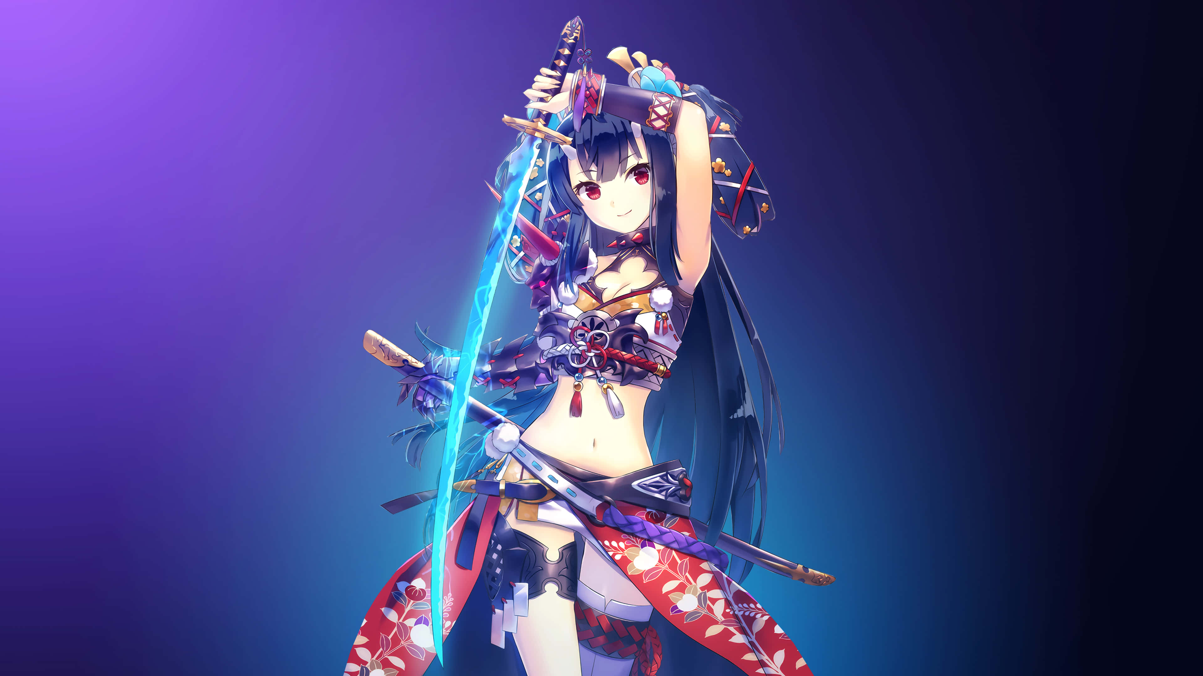 Samurai Girl, anime-style warrior, dark hair, 4K Desktop Wallpaper