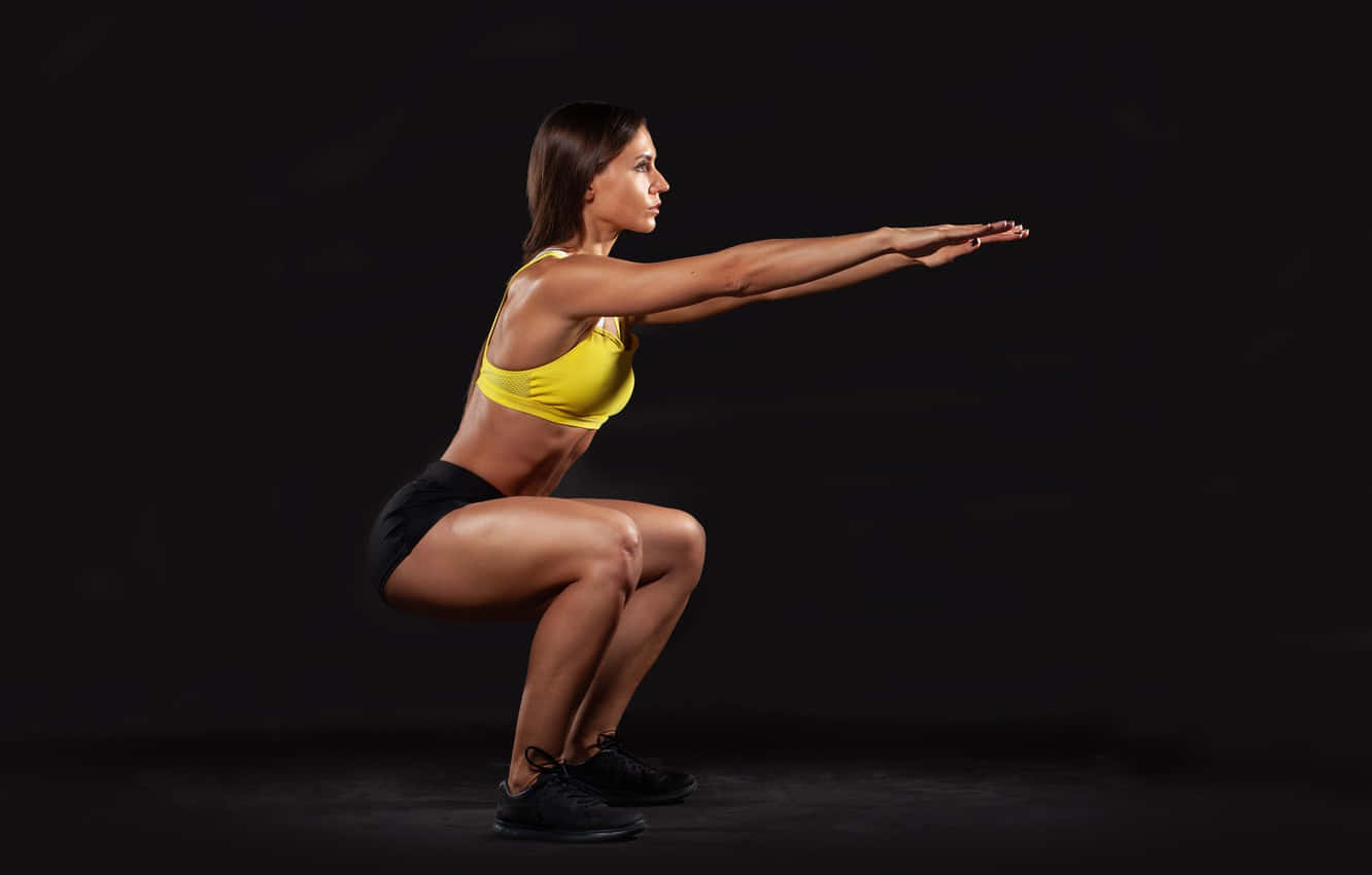 yellow sports bra, black shorts, dark studio background, HD Desktop Wallpaper