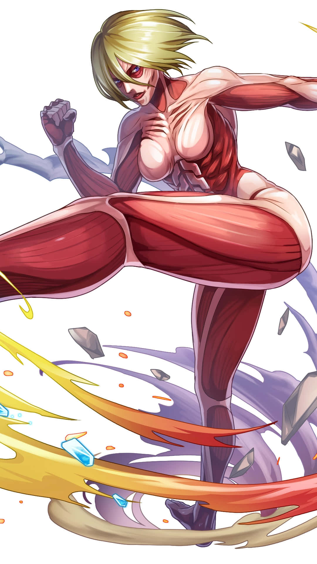 Female Titan, blonde anime woman, exposed red muscle fibers, Full HD Phone Wallpaper