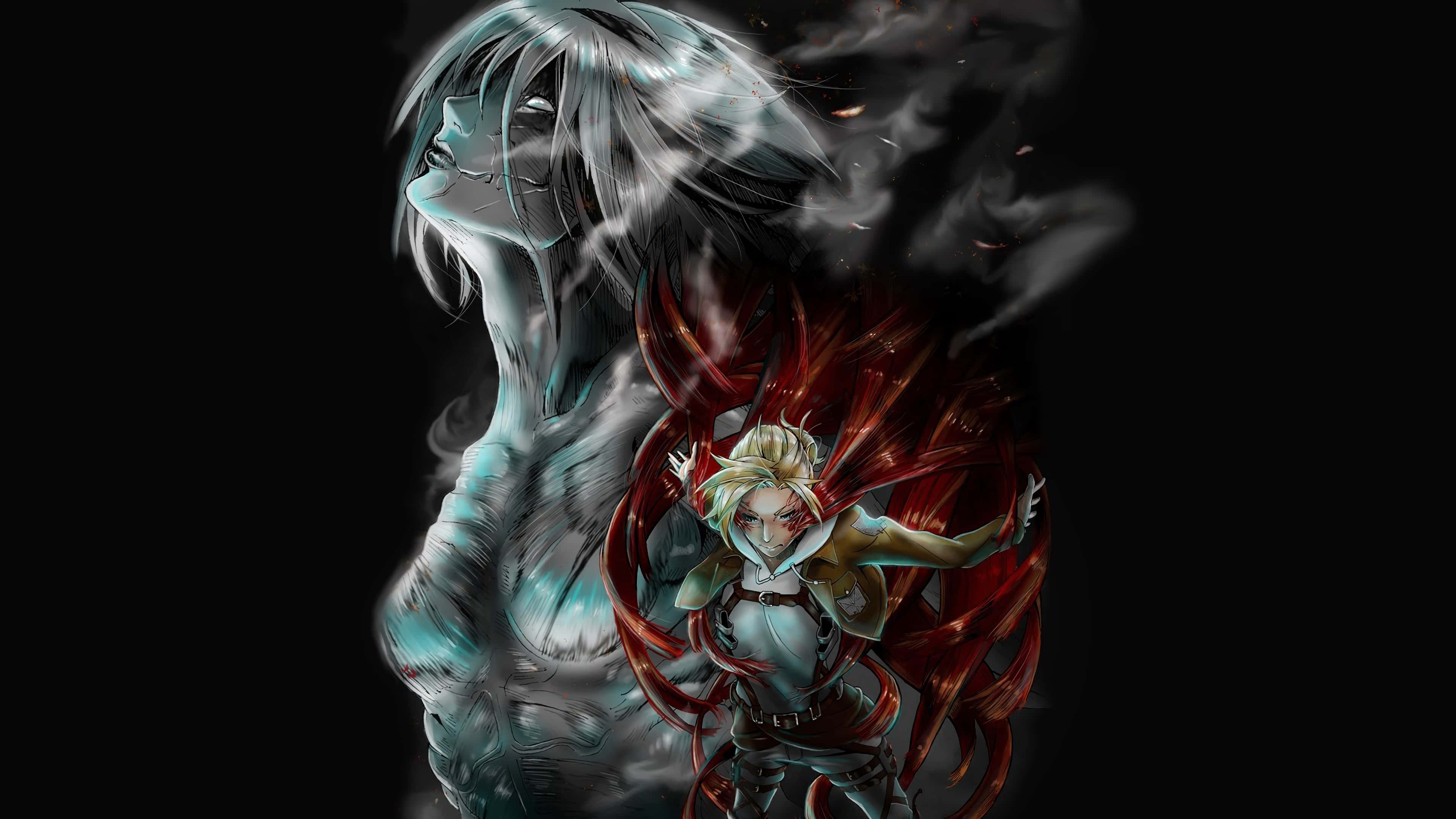 Female Titan, blonde warrior, red energy tendrils, 4K Desktop Wallpaper