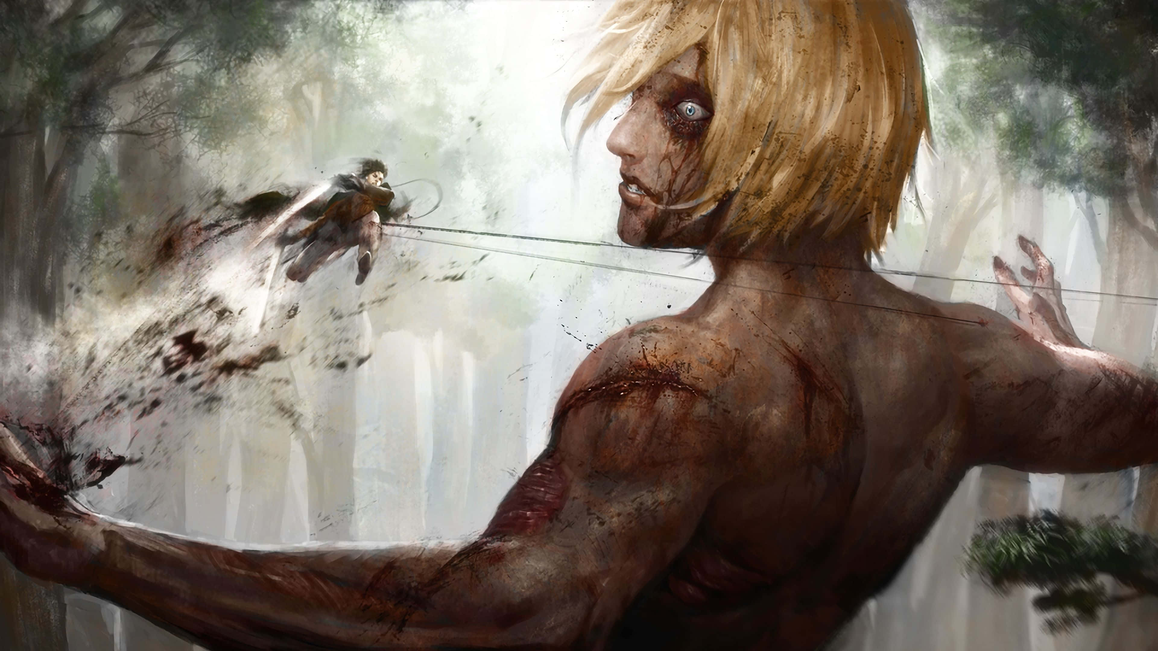 Female Titan, blonde titan, misty forest, 4K Desktop Wallpaper