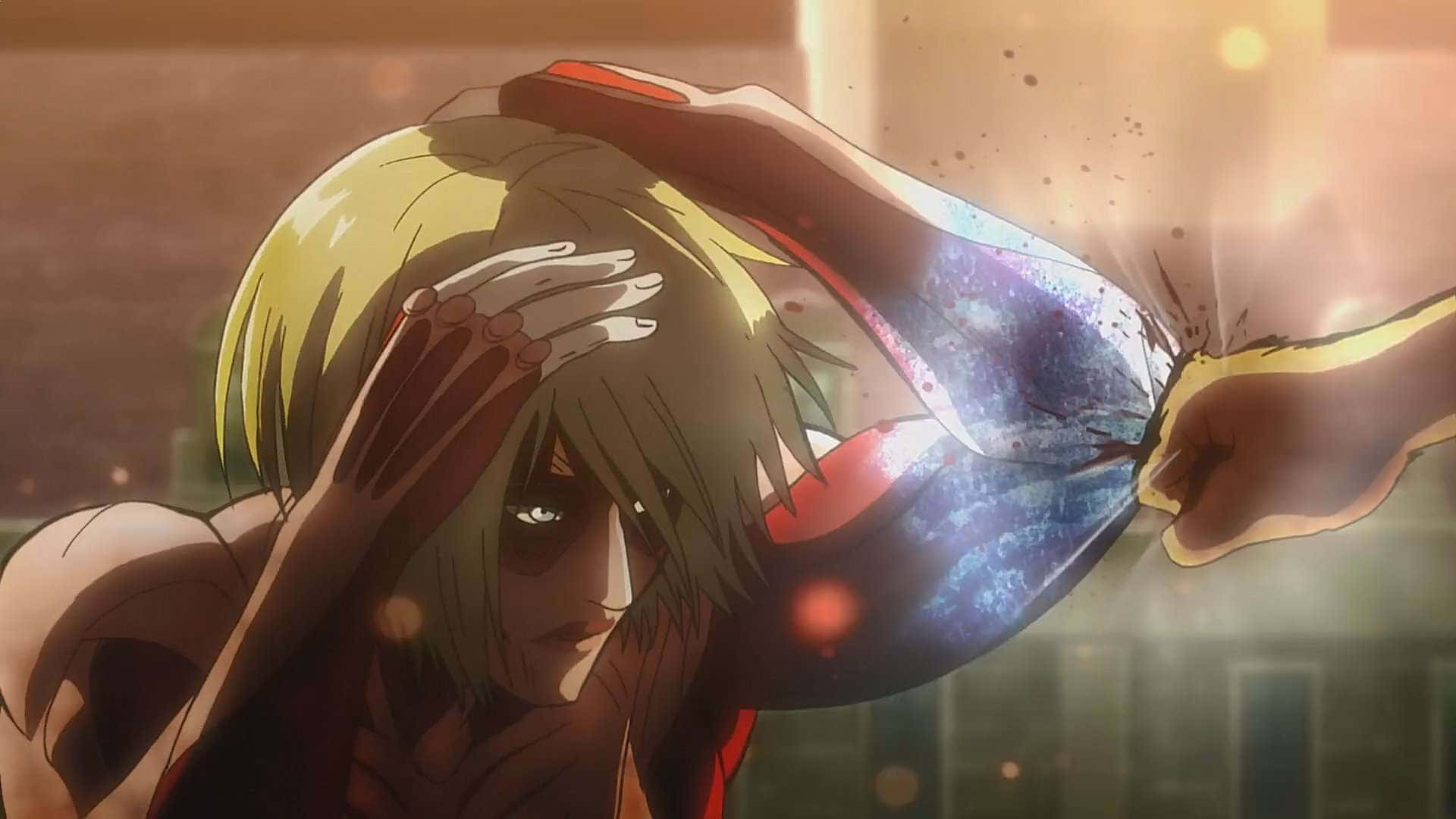 Female Titan, blonde hair, glowing blue titan arm, Full HD Desktop Wallpaper