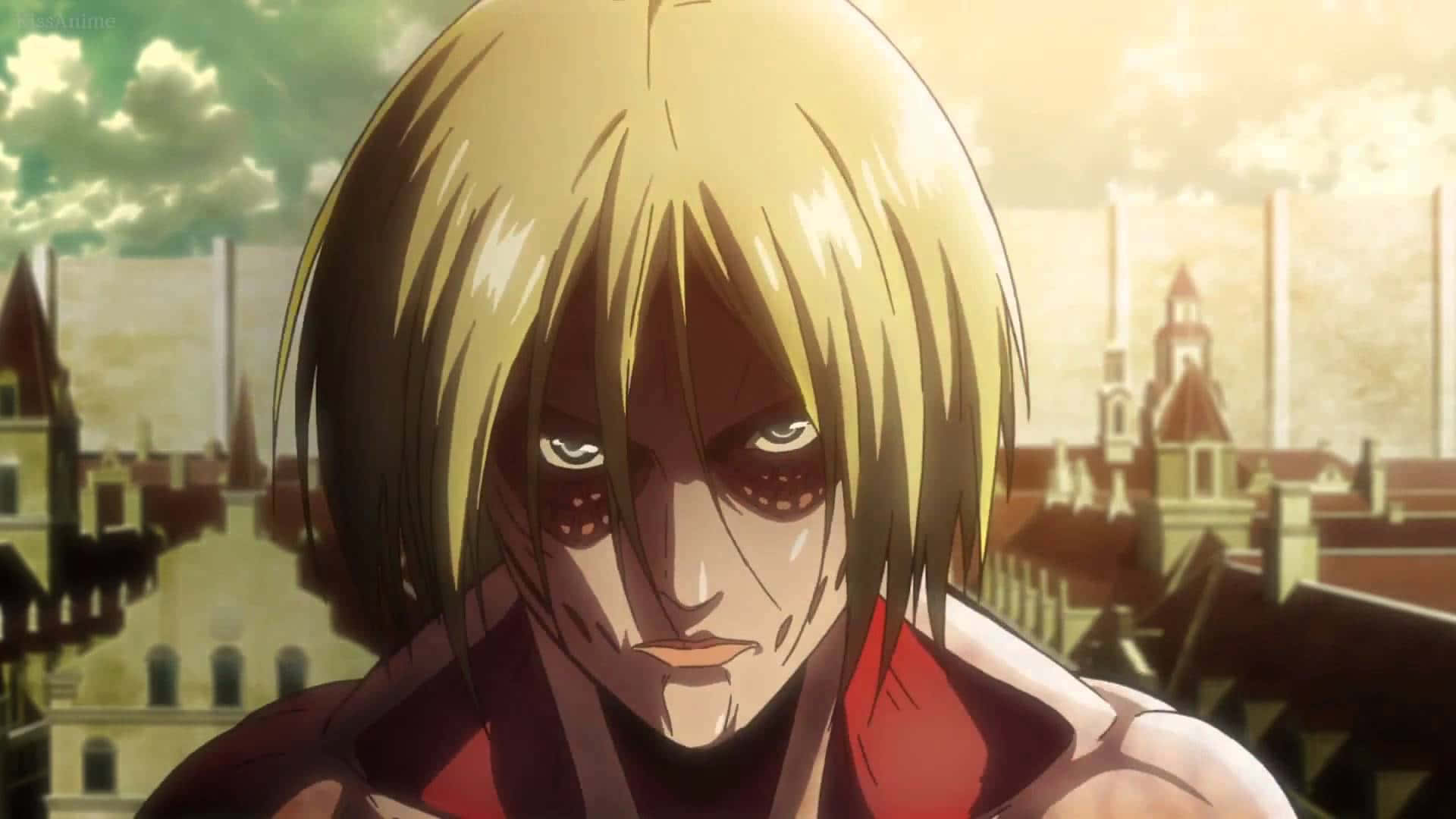 Female Titan, blonde hair, red eyes, Full HD Desktop Wallpaper
