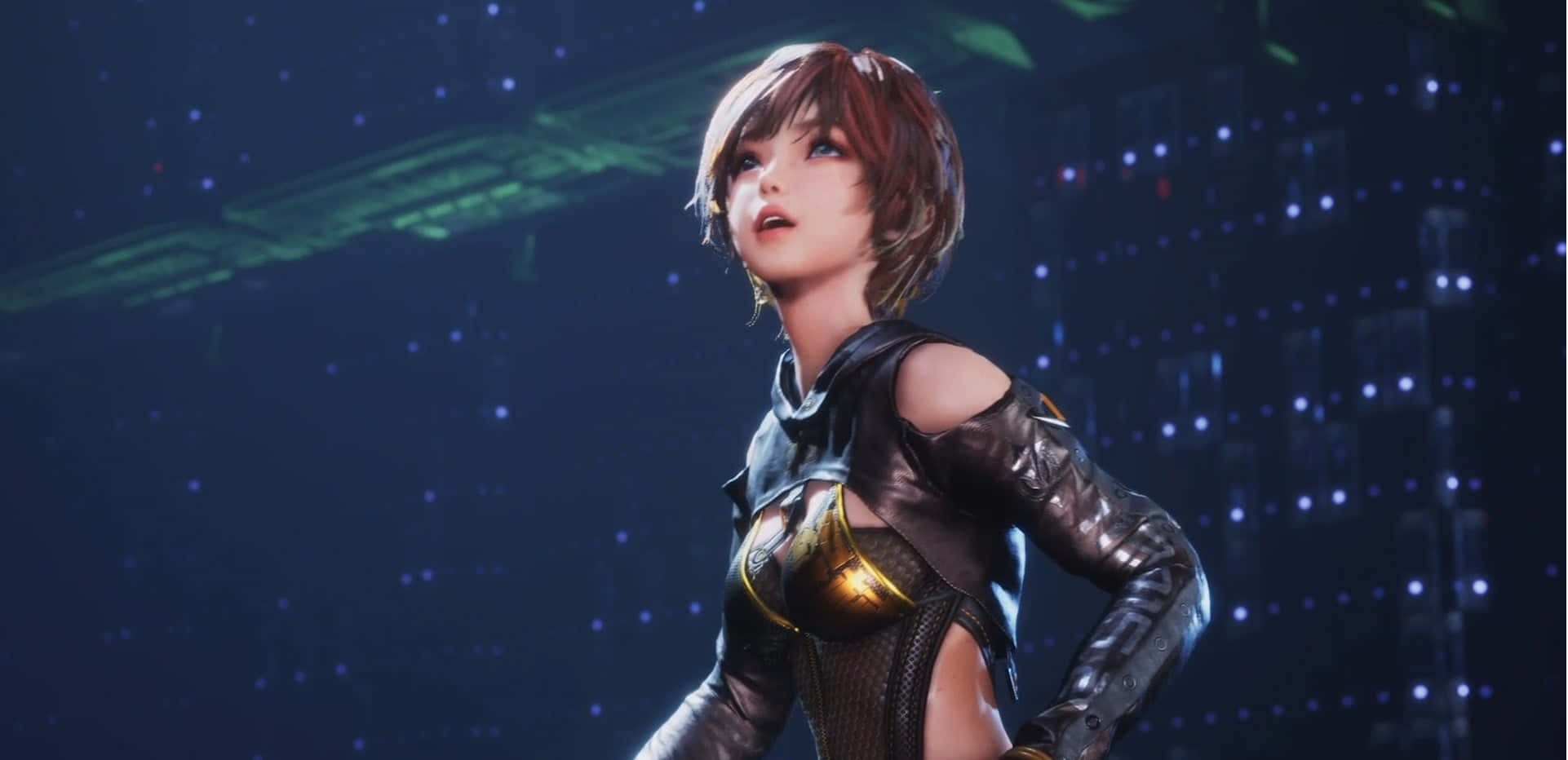 Stellar Blade, cyberpunk woman, black and gold armor, Full HD Desktop Wallpaper