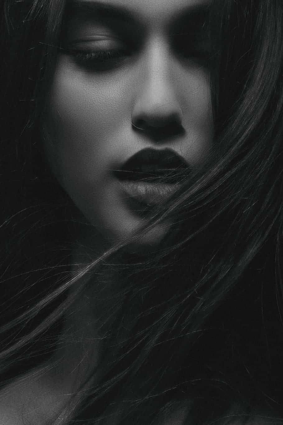 woman, black and white, close-up, HD Phone Wallpaper