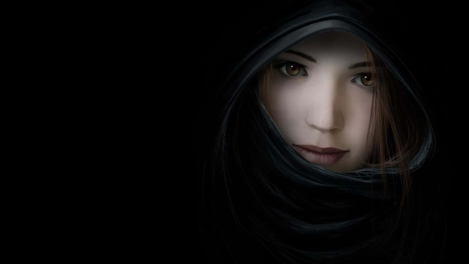 amber eyes, dark hood, black void, Full HD Desktop Wallpaper
