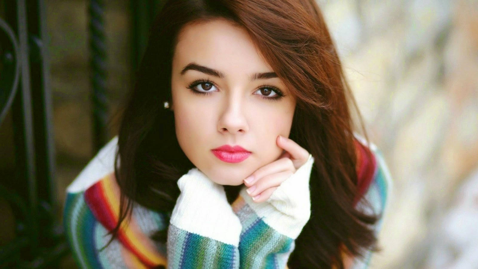 Graceful Lady - A Portrait, dark hair, pink lips, HD Desktop Wallpaper