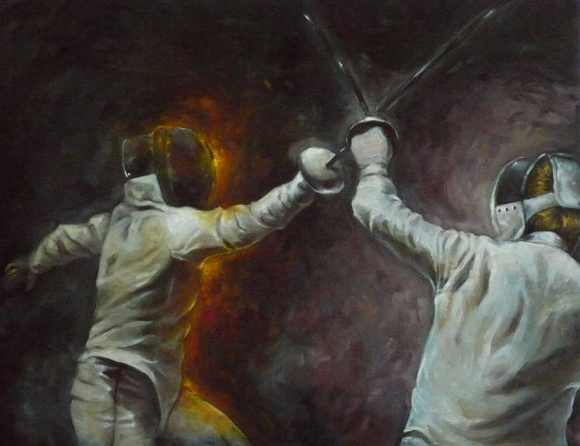 fencing sport, oil painting, white gear, Full HD Desktop Wallpaper