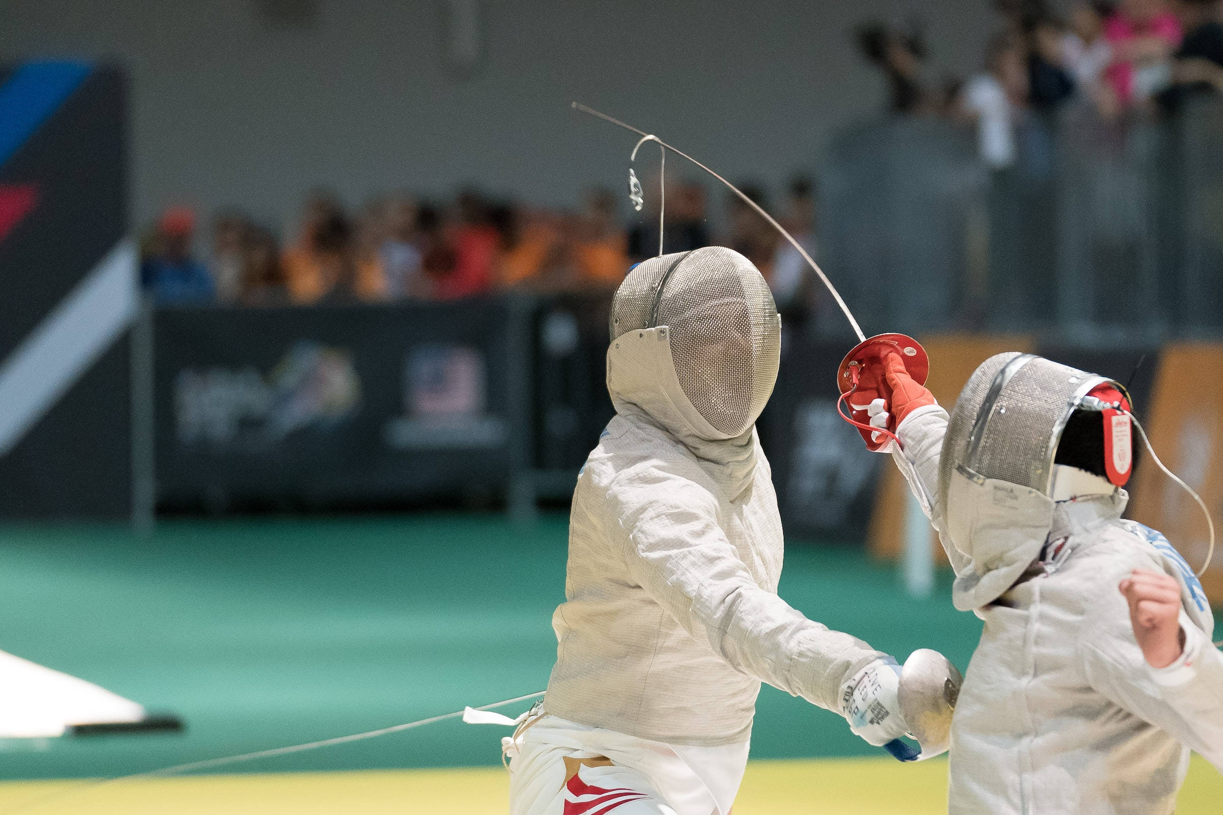 sport fencing tournament, fencers, white gear, Full HD Desktop Wallpaper