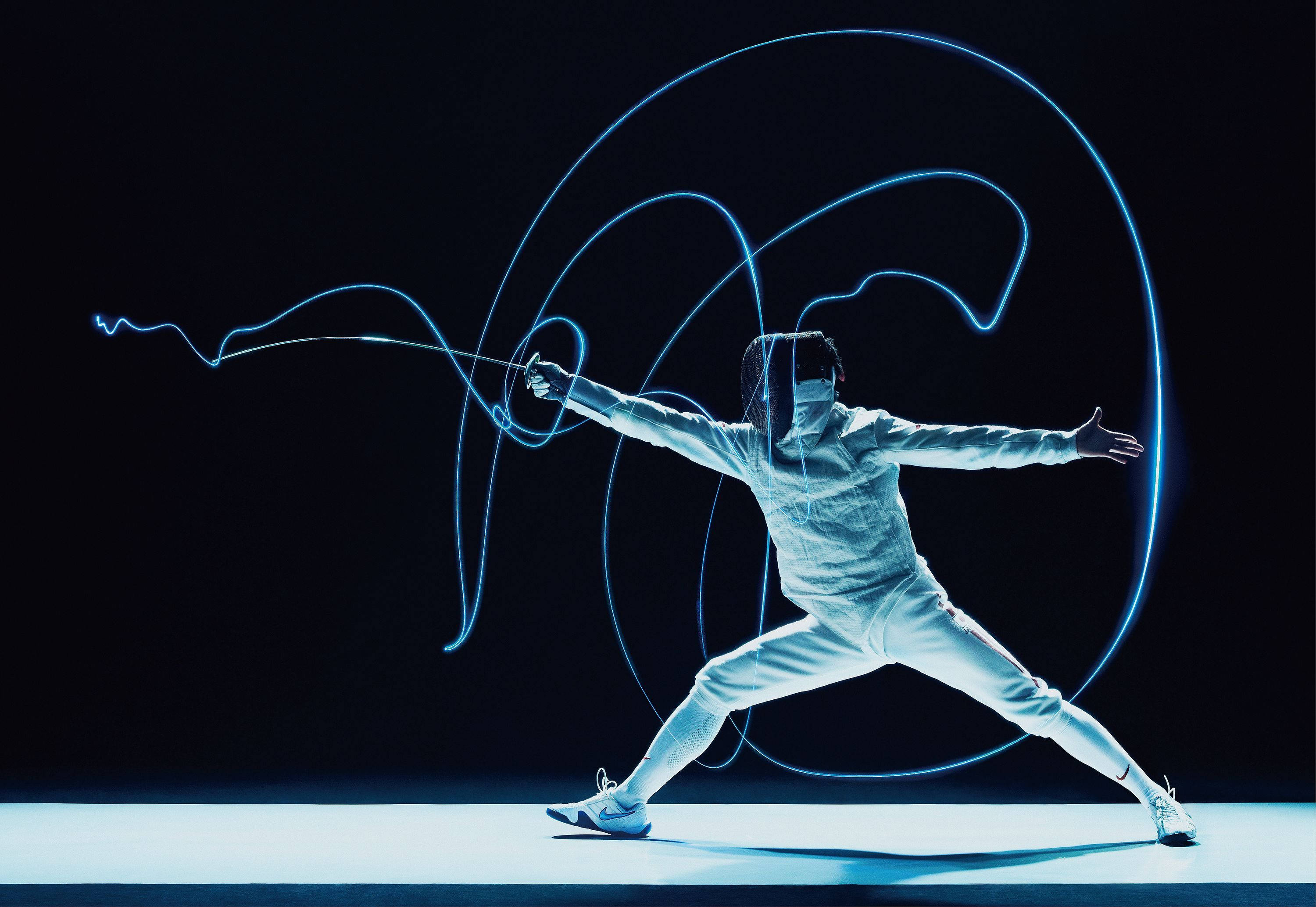 fencing, white gear, black background, 2K Desktop Wallpaper