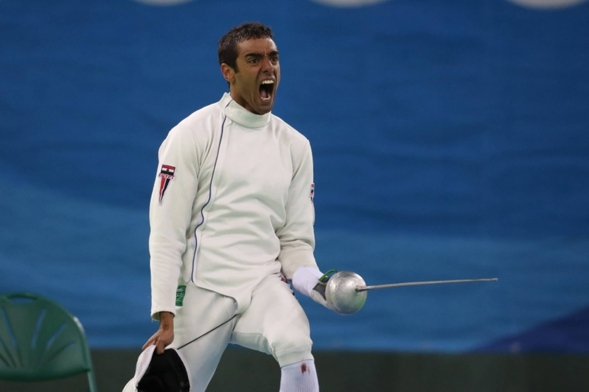 modern pentathlon, fencing athlete, white gear, Full HD Desktop Wallpaper