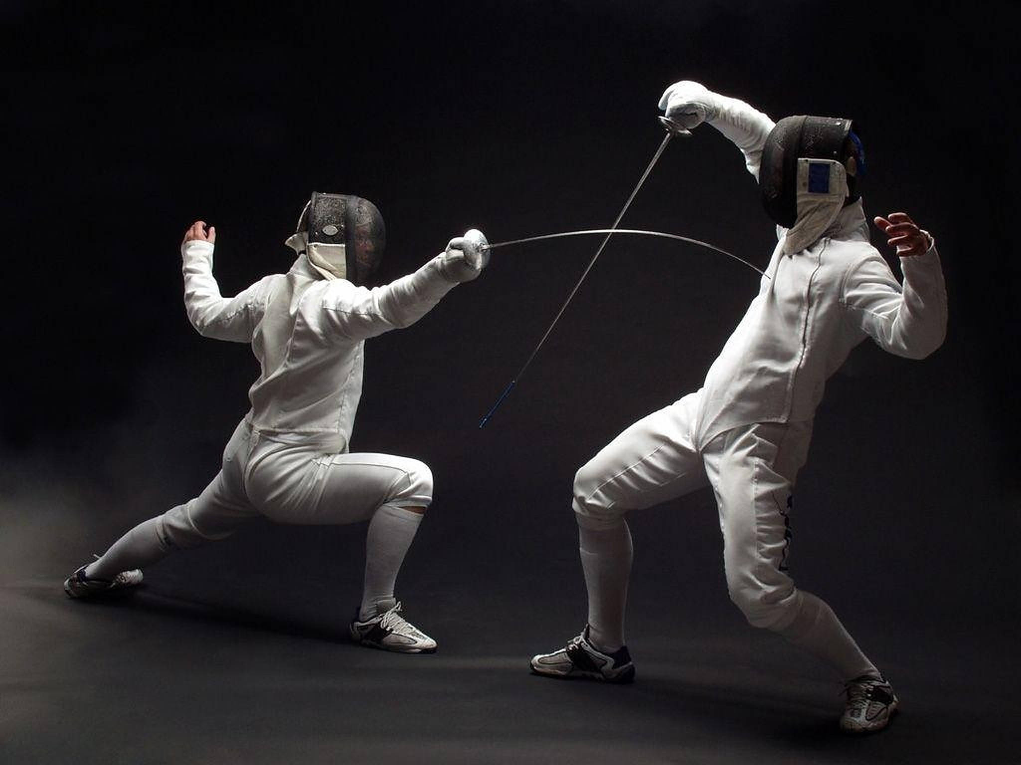 fencing sport, white gear, clash swords, Full HD Desktop Wallpaper