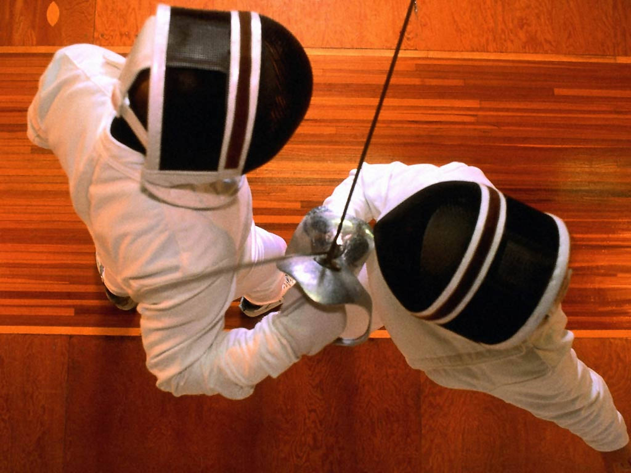 fencing, white gear, black masks, Full HD Desktop Wallpaper