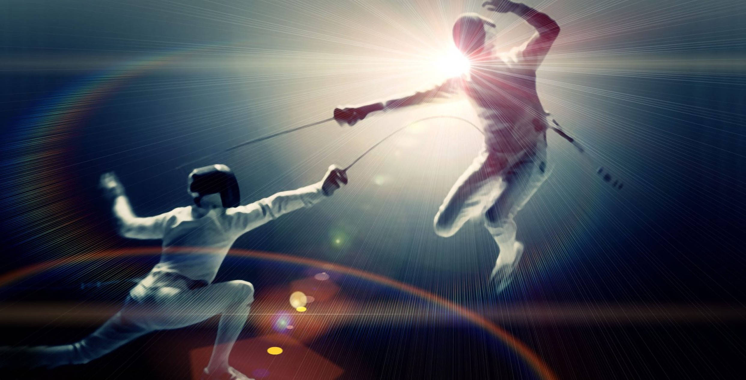fencers, sunburst, lens flares, Full HD Desktop Wallpaper