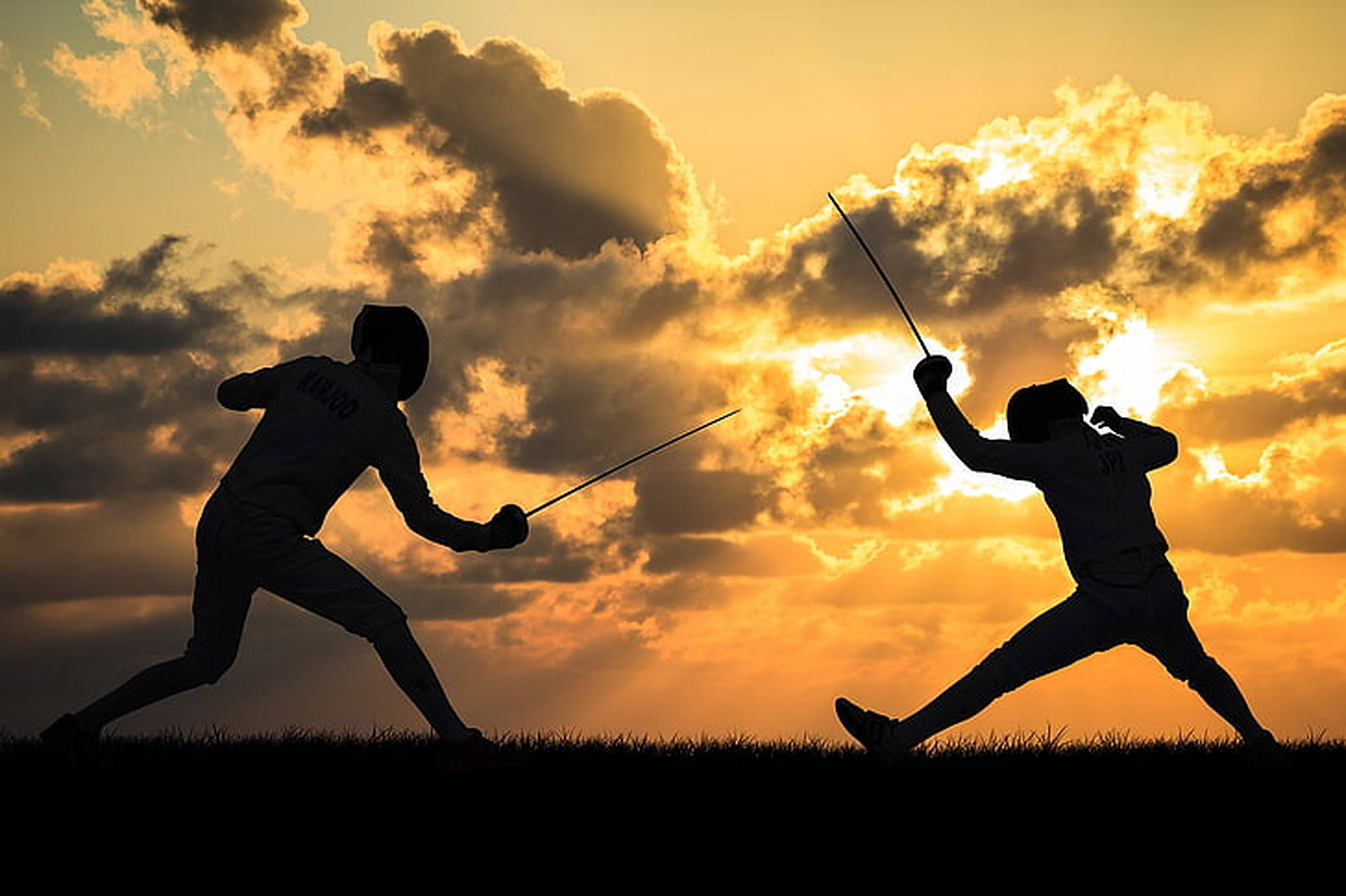 fencing, silhouette, sunset, Full HD Desktop Wallpaper