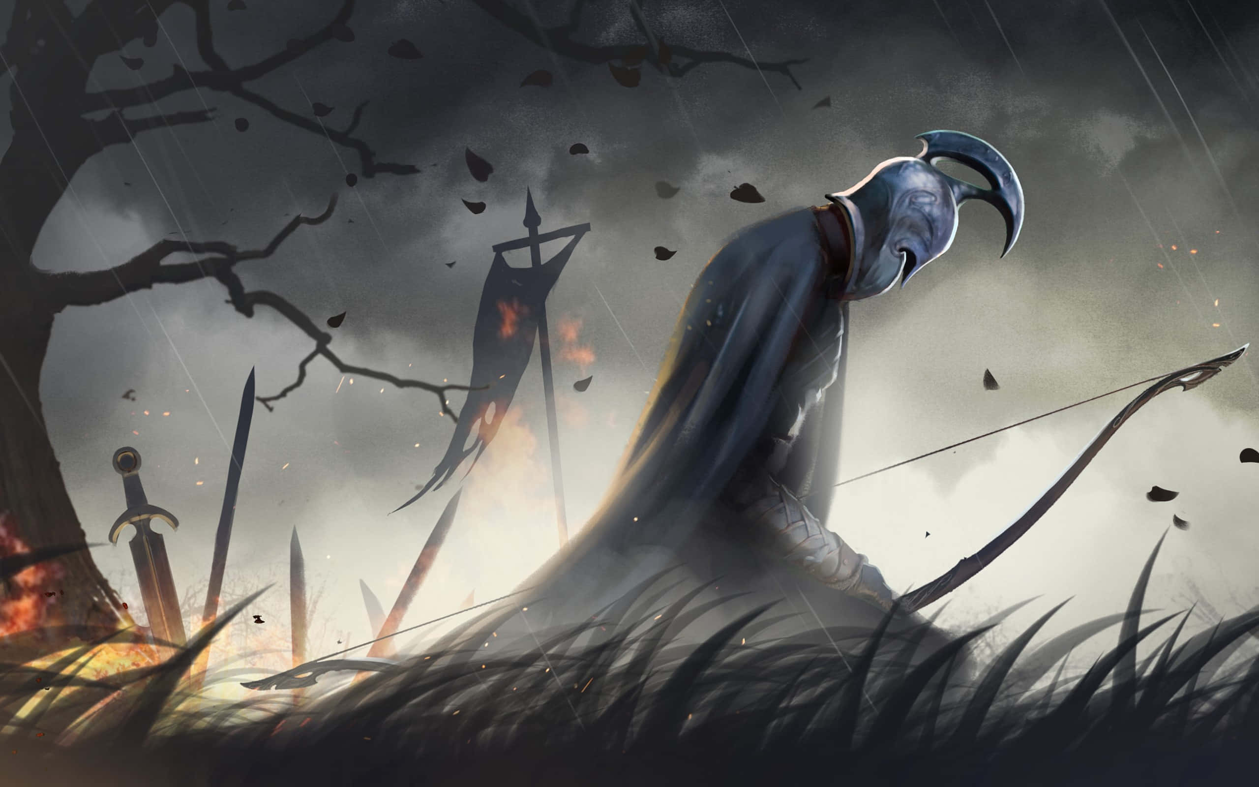 300 movie, hooded archer, stormy field, 2K Desktop Wallpaper