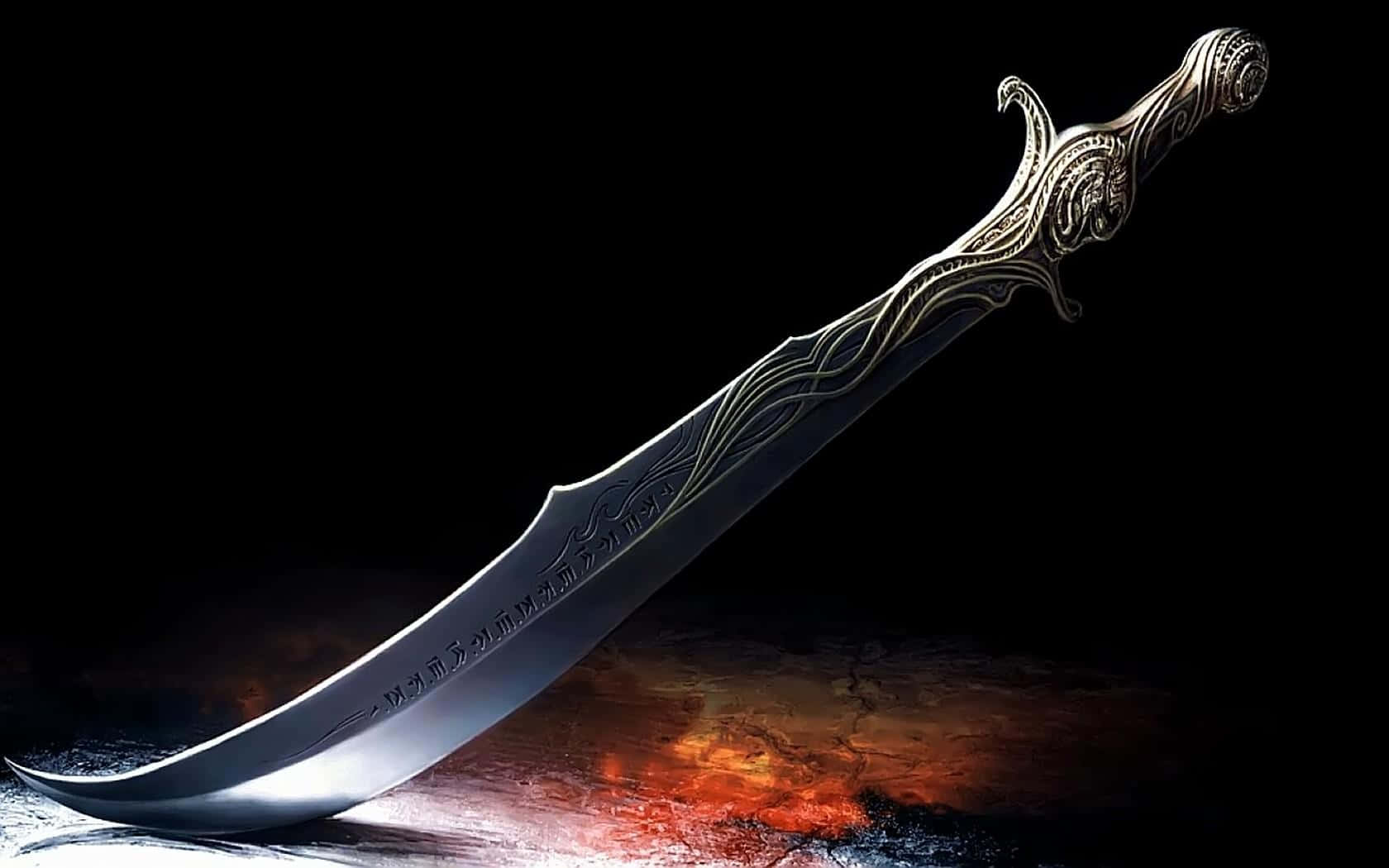 samurai katana, curved sword, intricate golden patterns, HD Desktop Wallpaper