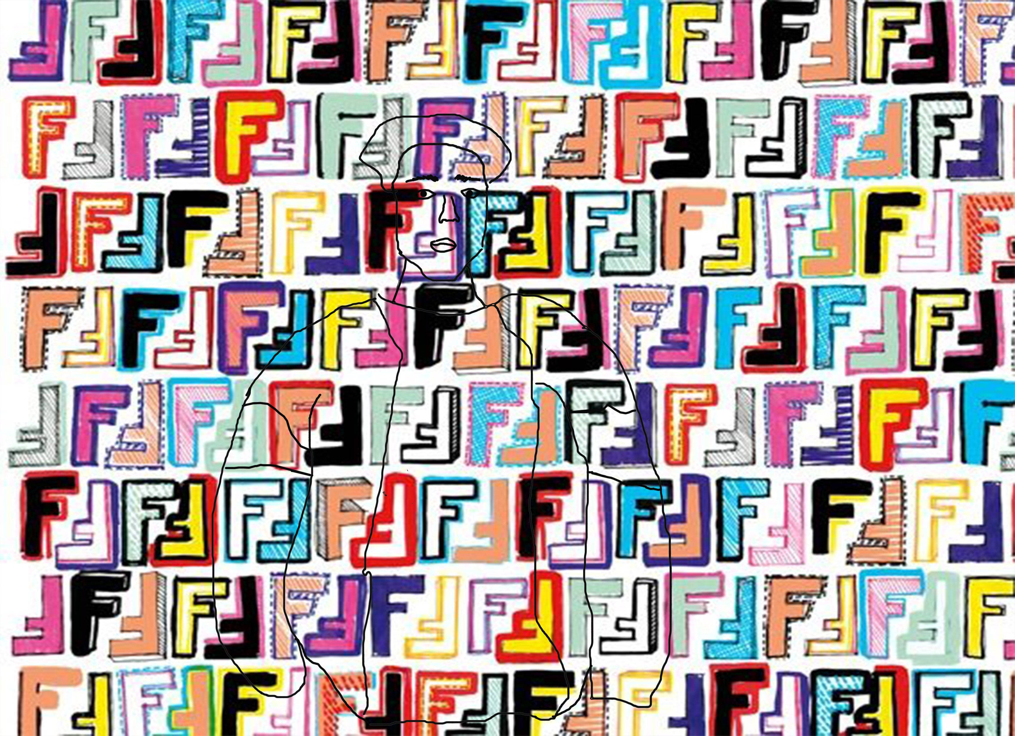Fendi, colorful stylized letter F shapes, repeating pattern, 2K Desktop Wallpaper