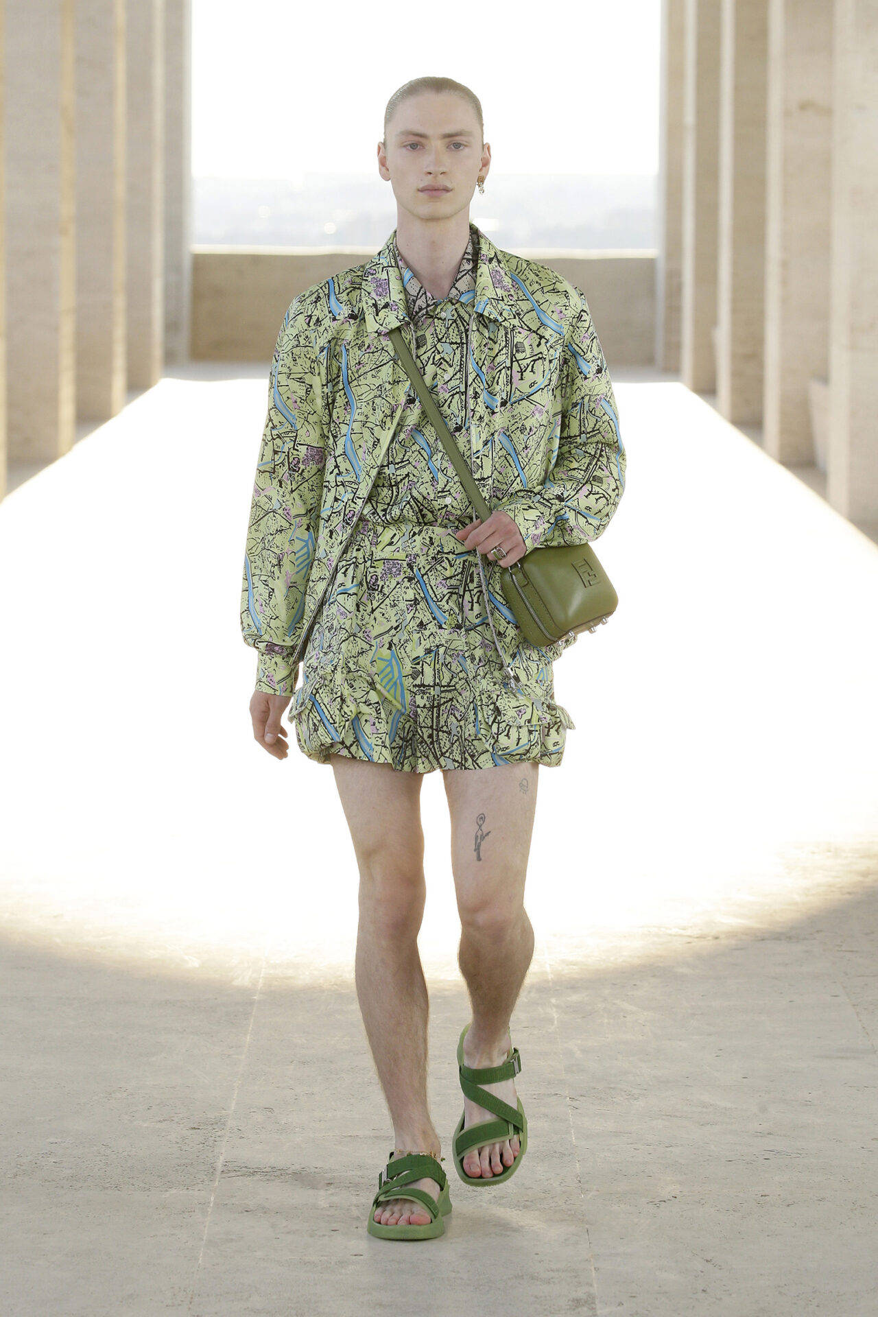 Fendi, green outfit, vibrant green patterned outfit, Full HD Phone Wallpaper