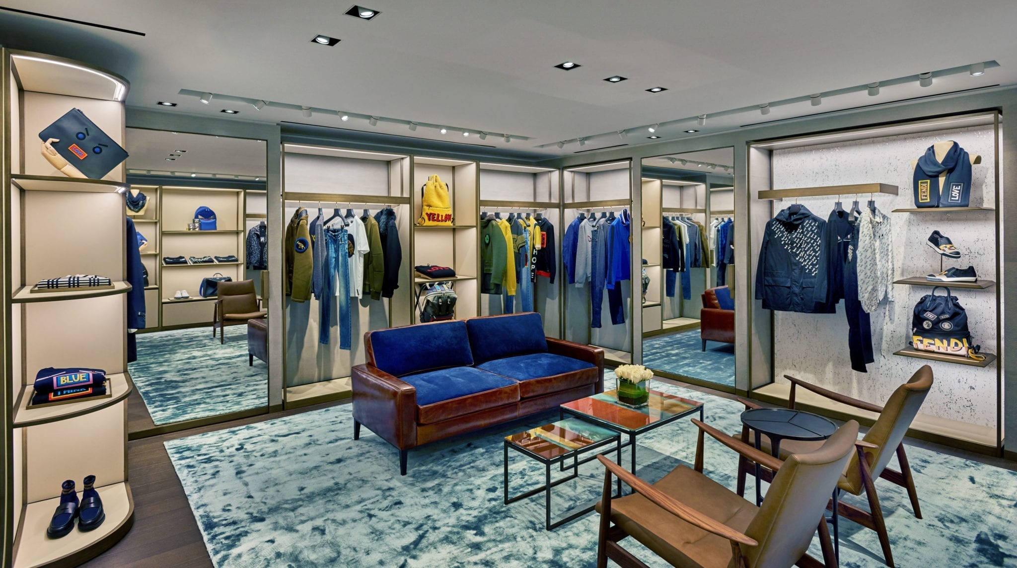 Fendi, blue velvet sofa, modern chairs, Full HD Desktop Wallpaper