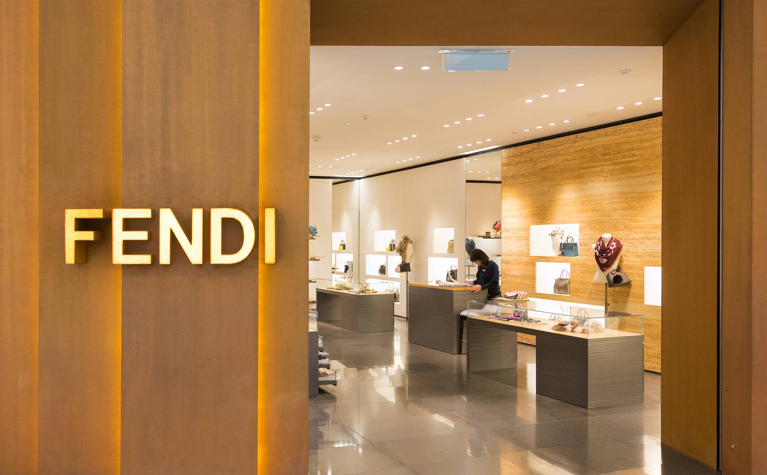 Fendi, gold, luxury boutique, Full HD Desktop Wallpaper