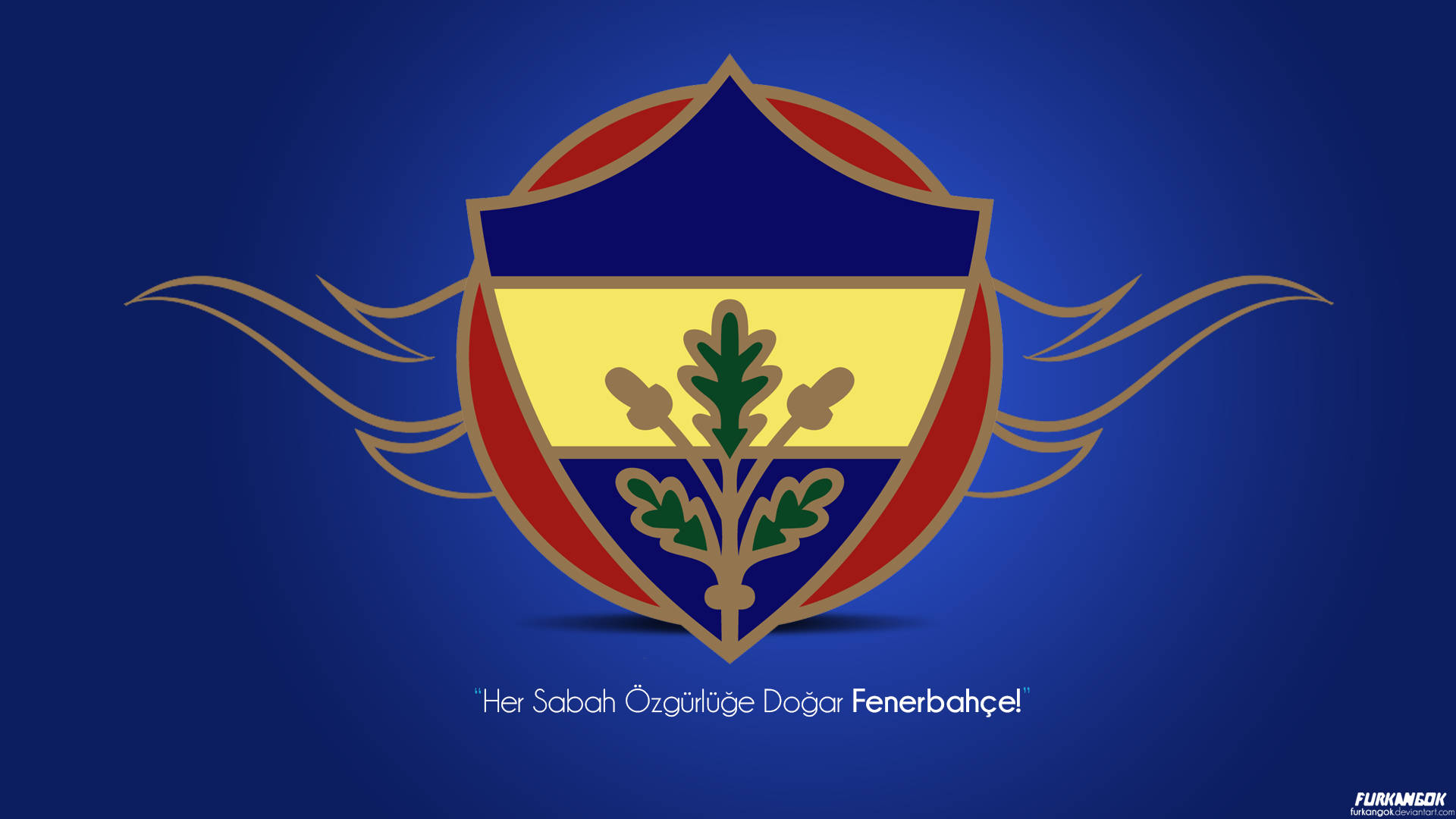 Fenerbahce, red circle, gold oak leaves, Full HD Desktop Wallpaper