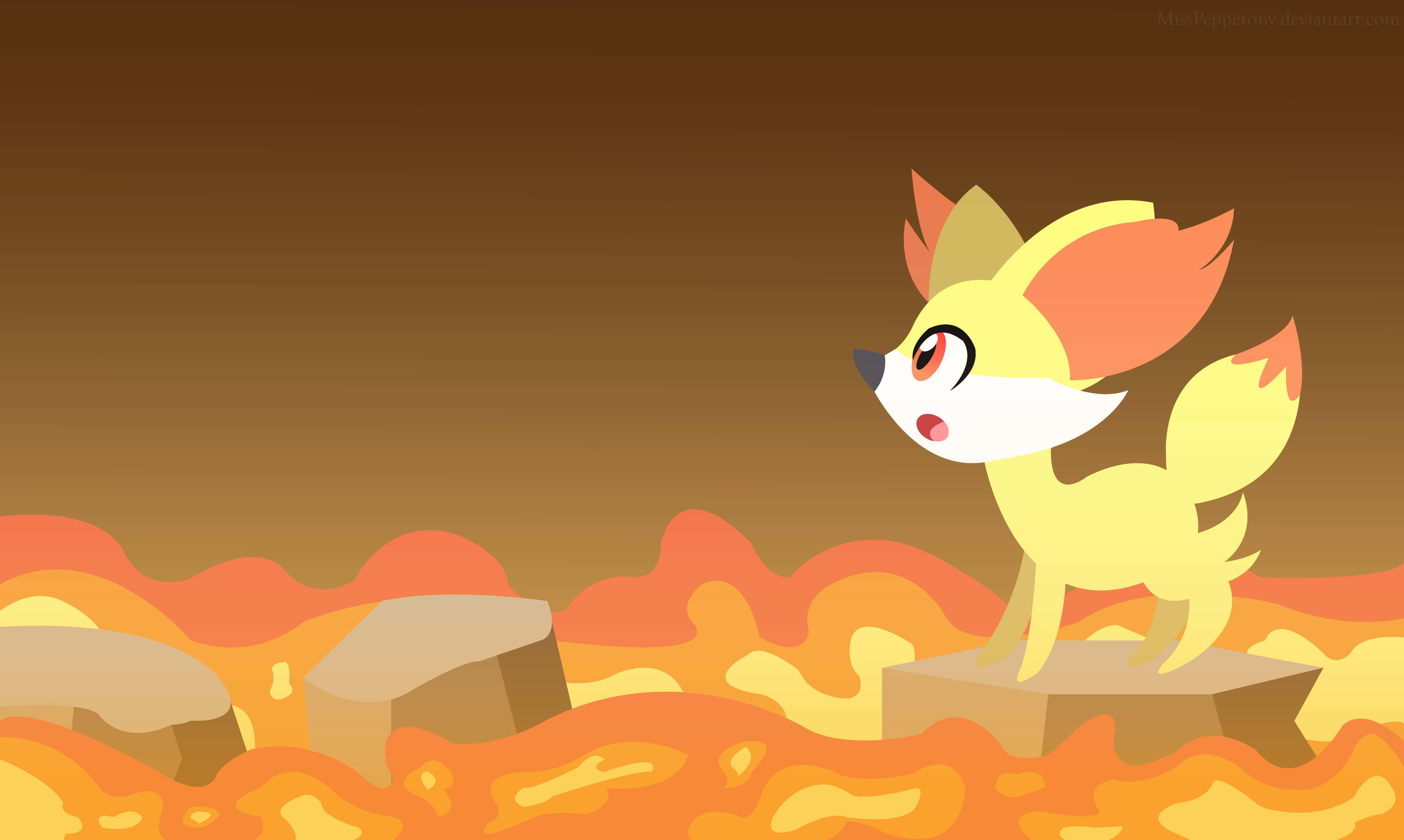 Fennekin, lava, rock, 4K Desktop Wallpaper