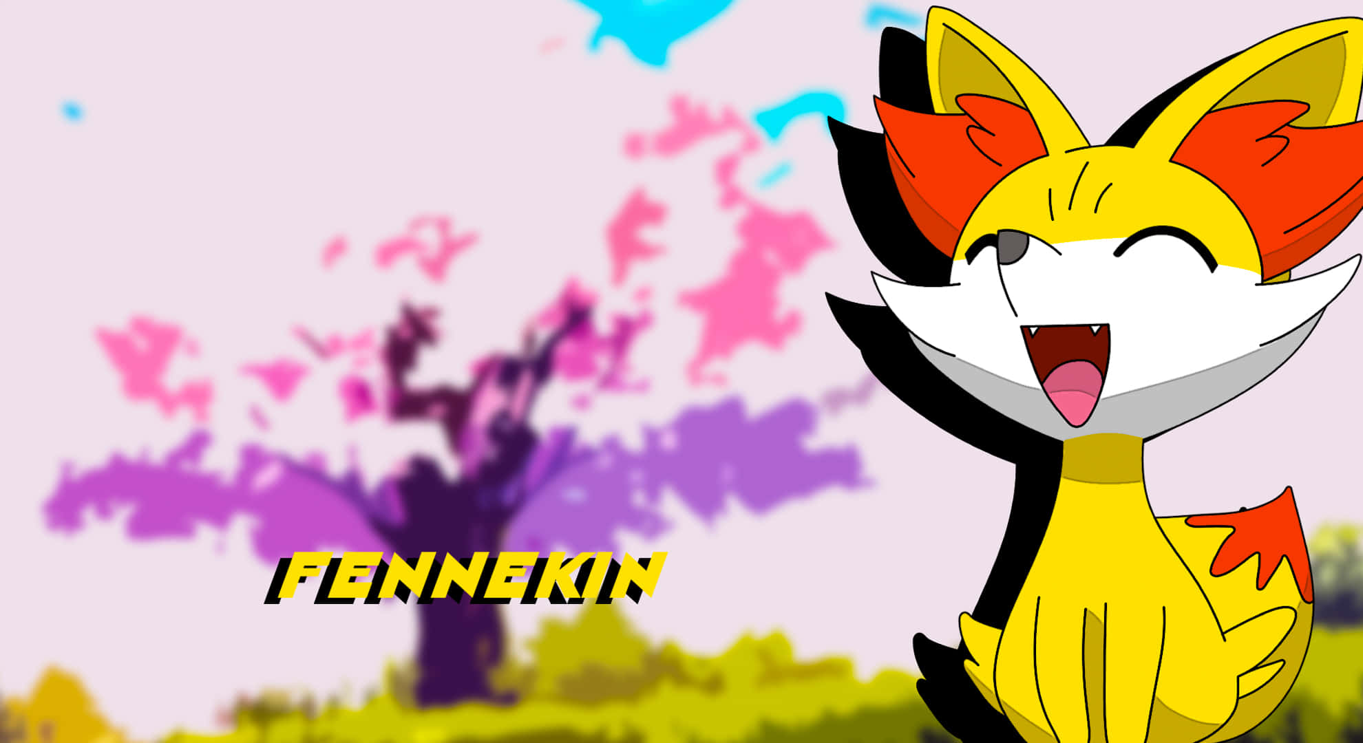 Fennekin, anime-style, pastel background, Full HD Desktop Wallpaper