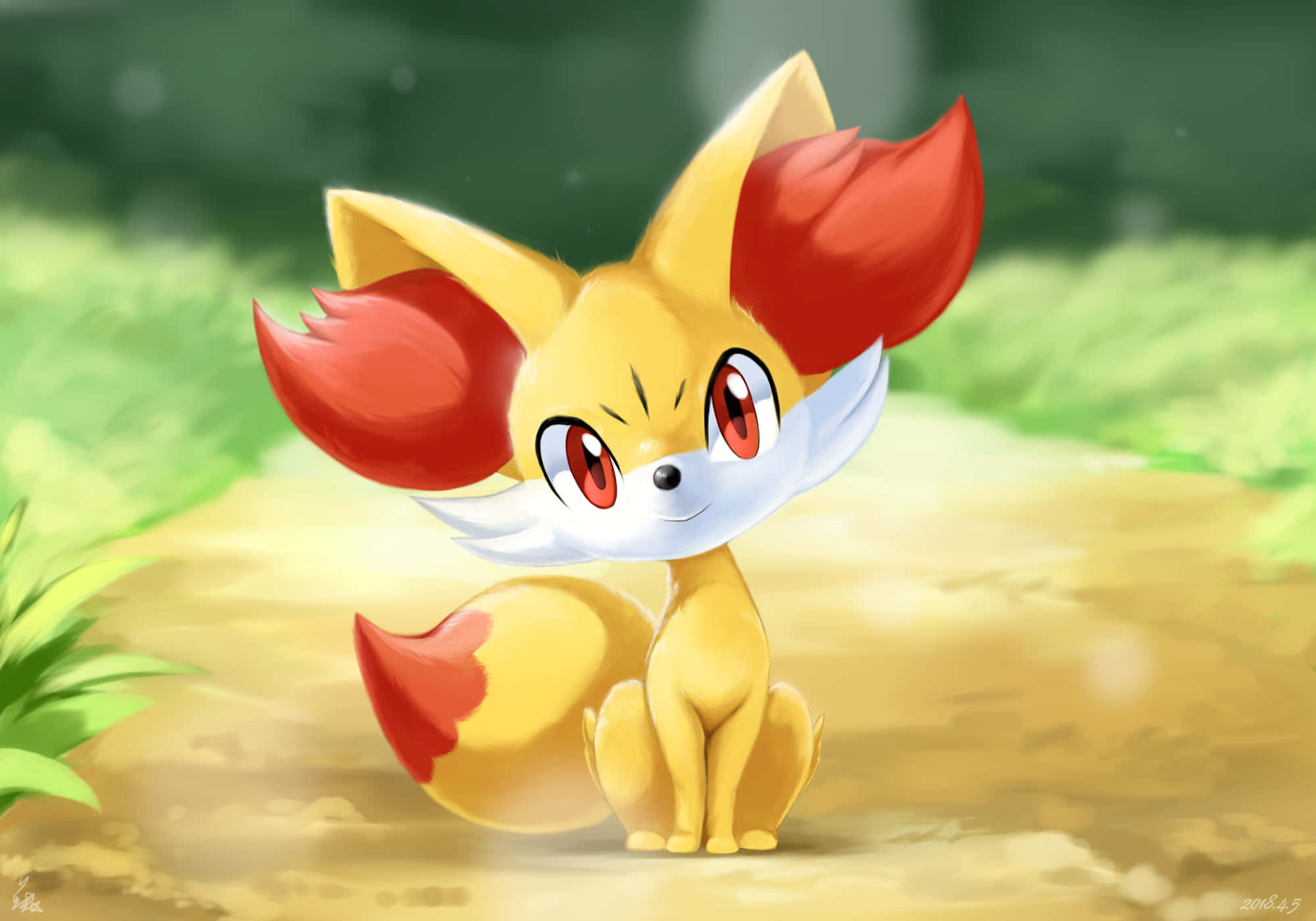 Fennekin, yellow, red-tipped ears, Full HD Desktop Wallpaper