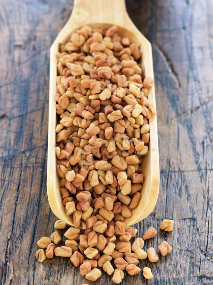 wooden scooper, fenugreek seeds, golden fenugreek seeds, SD Phone Wallpaper