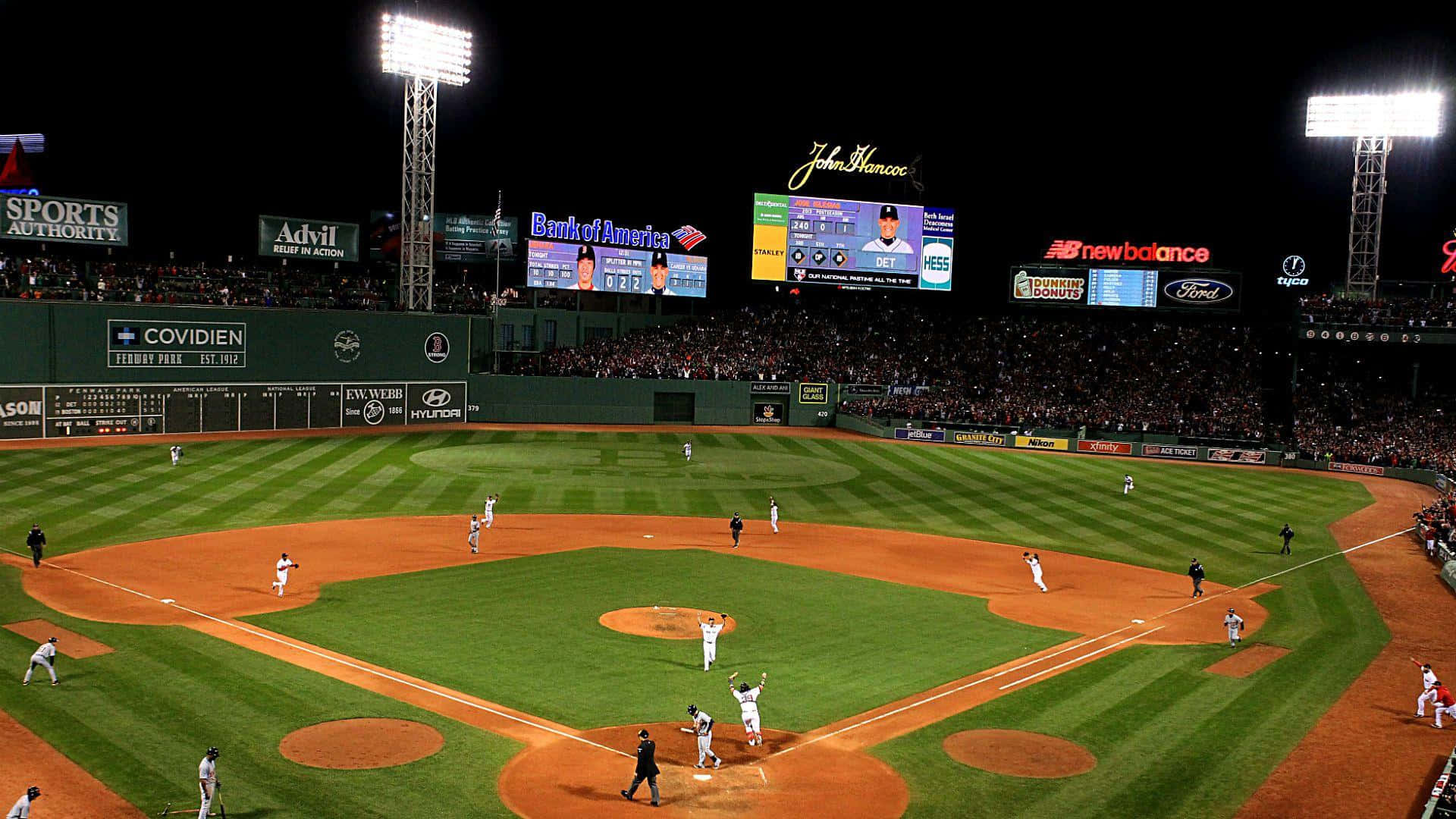 Fenway Park, night baseball game, stadium lights, Full HD Desktop Wallpaper