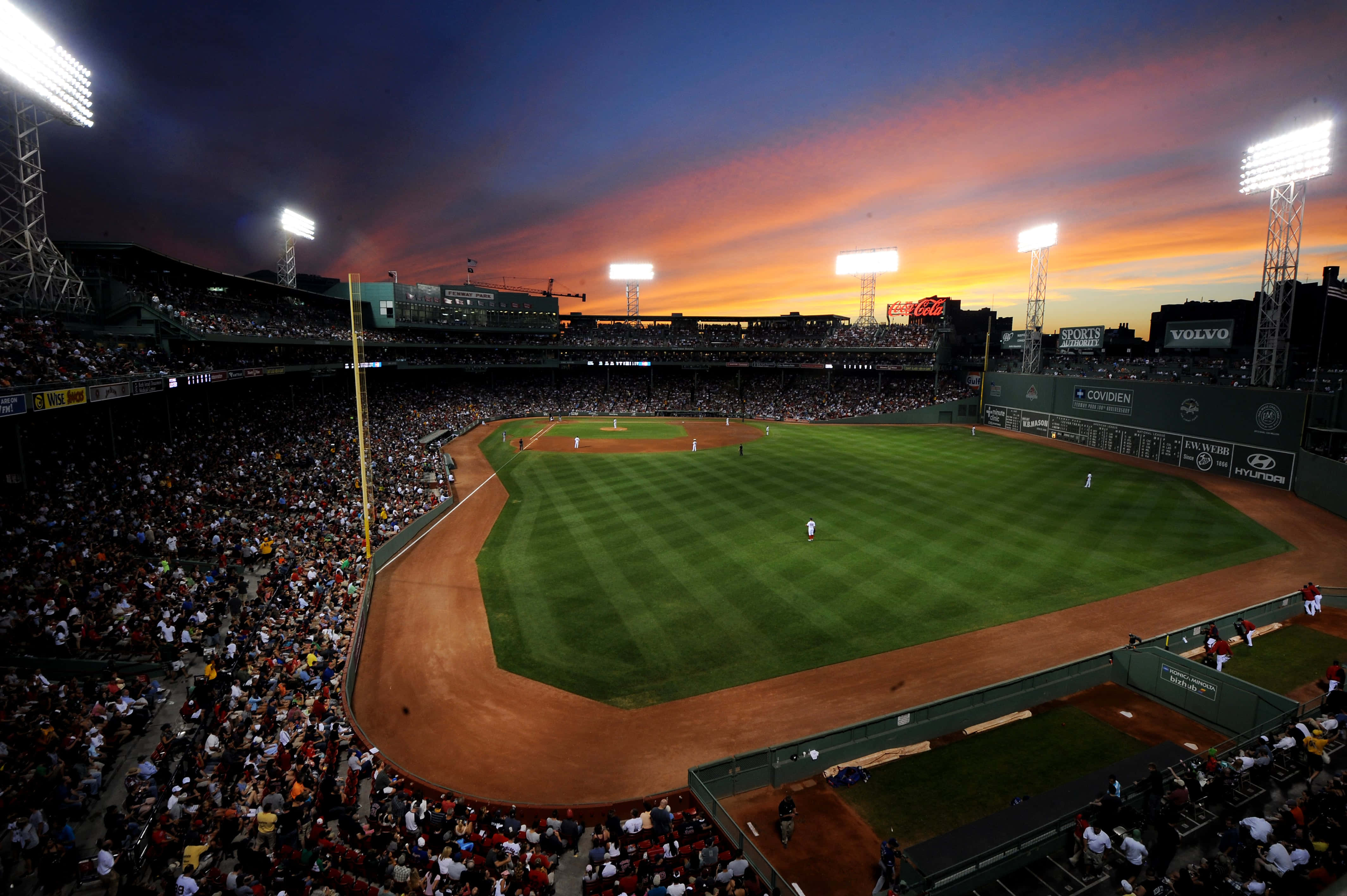 Fenway Park, sunset, stadium lights, 4K Desktop Wallpaper