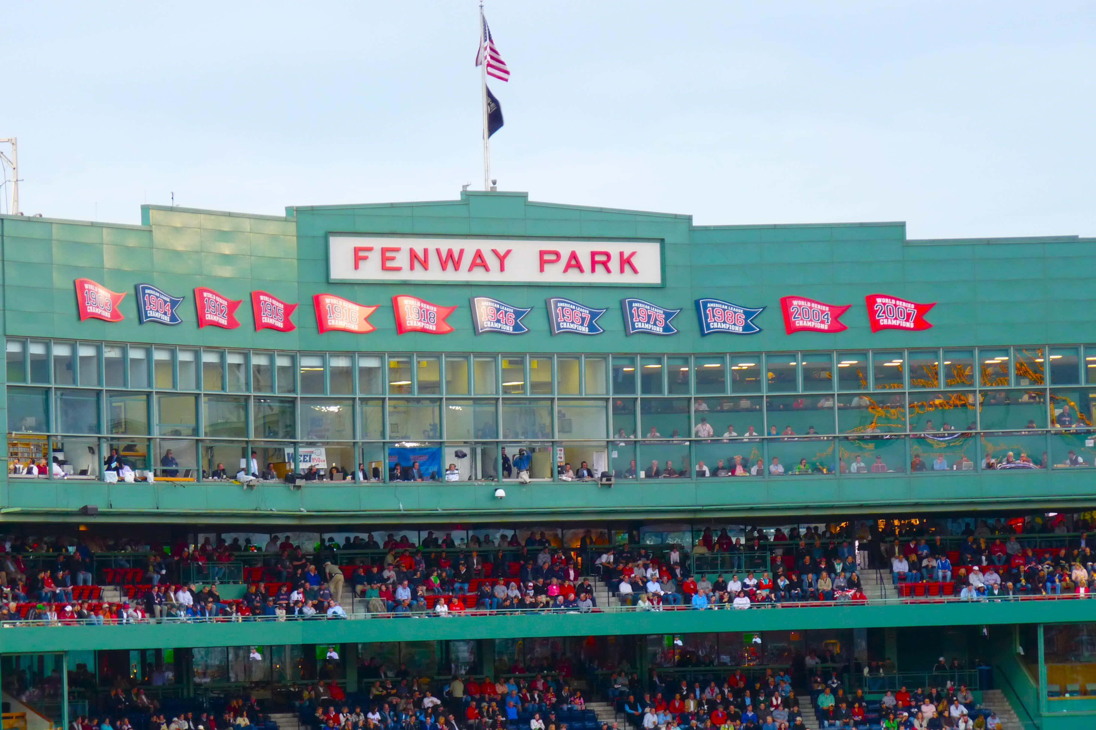 Fenway Park, green facade, red seats, 2K Desktop Wallpaper