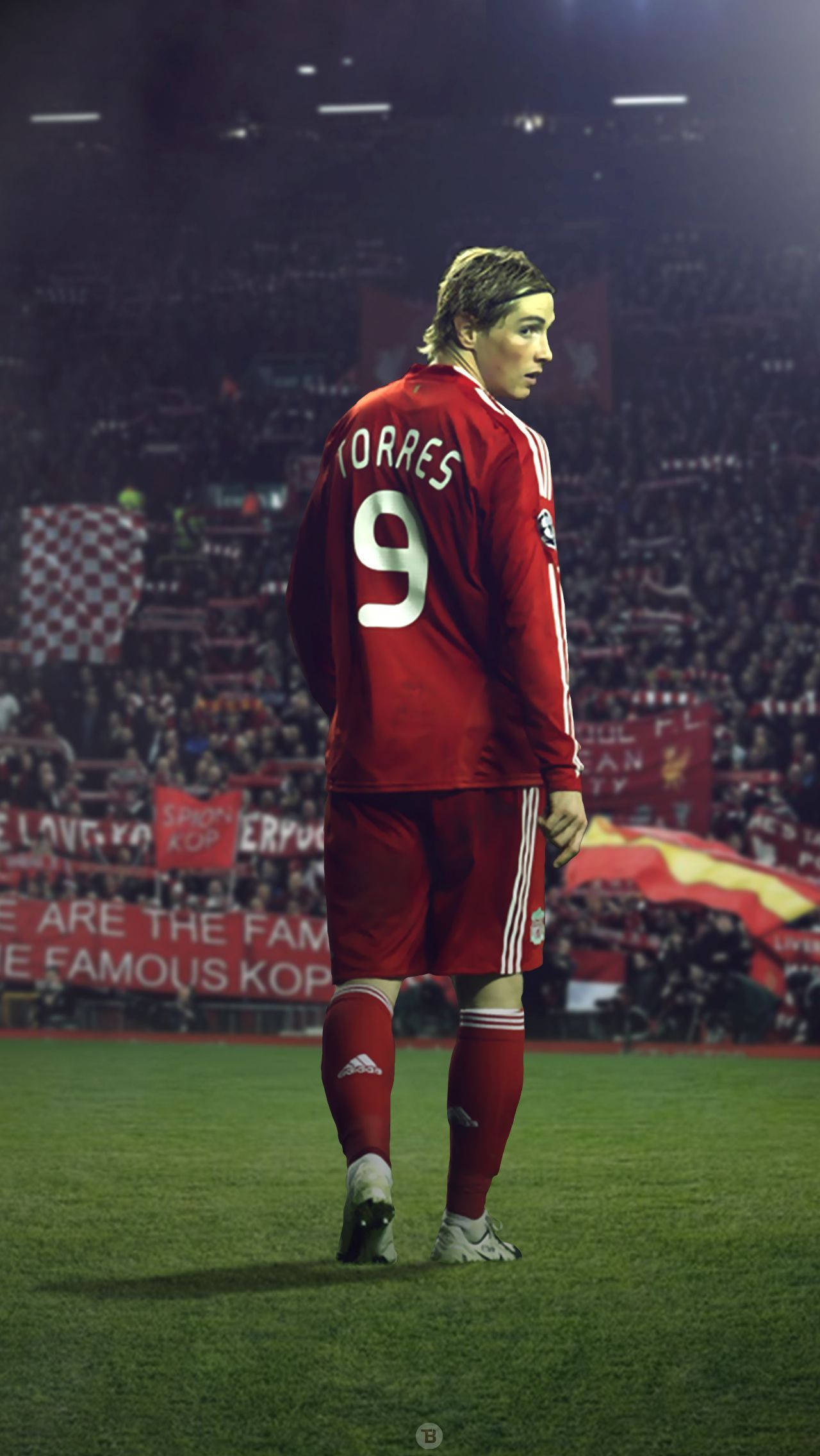 Fernando Torres, red number 9 jersey, stadium pitch, Full HD Phone Wallpaper