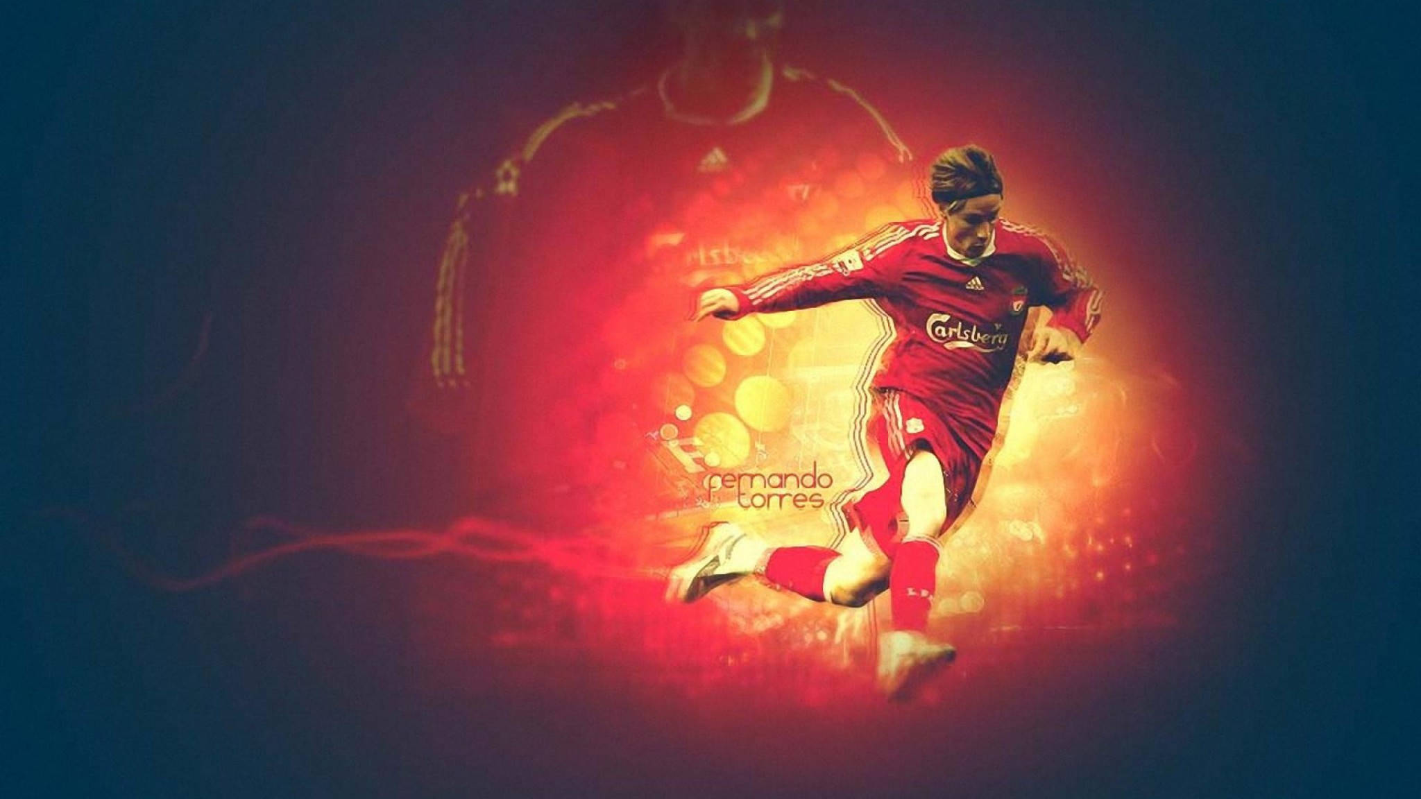 Fernando Torres, red jersey, fiery glowing aura, Full HD Desktop Wallpaper
