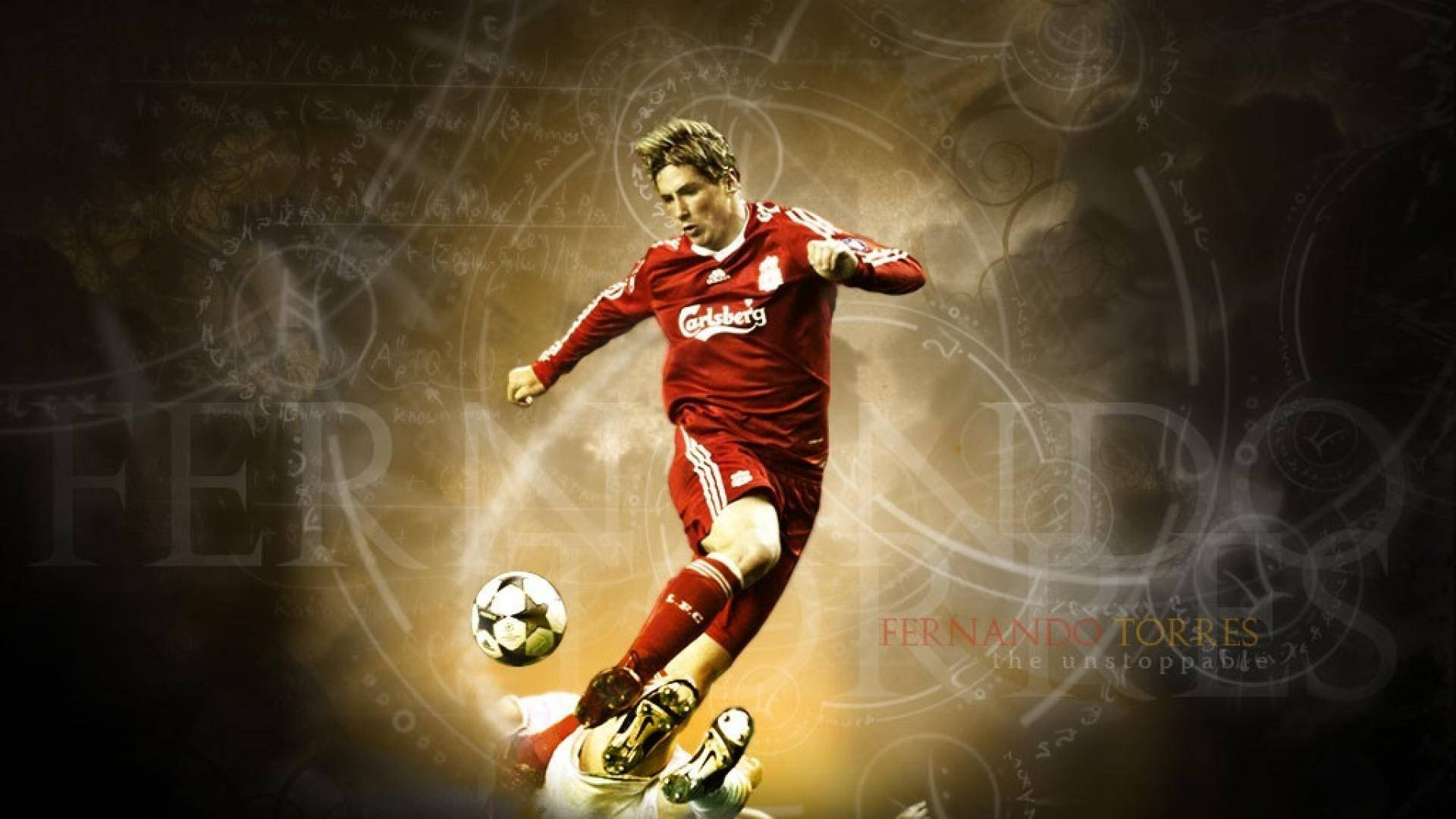 Fernando Torres, red Liverpool kit, mystical golden background, Full HD Desktop Wallpaper