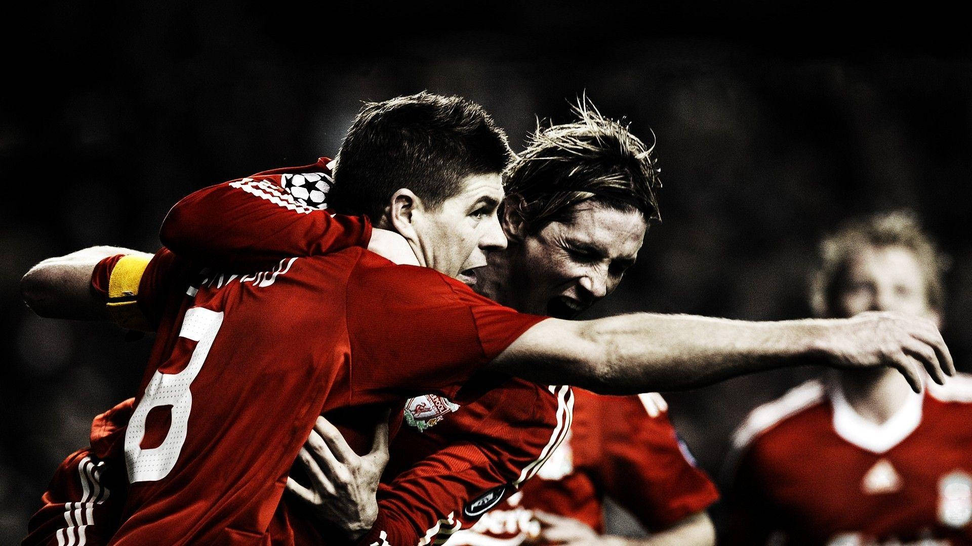 Fernando Torres, red jerseys, dark blurred stadium background, Full HD Desktop Wallpaper