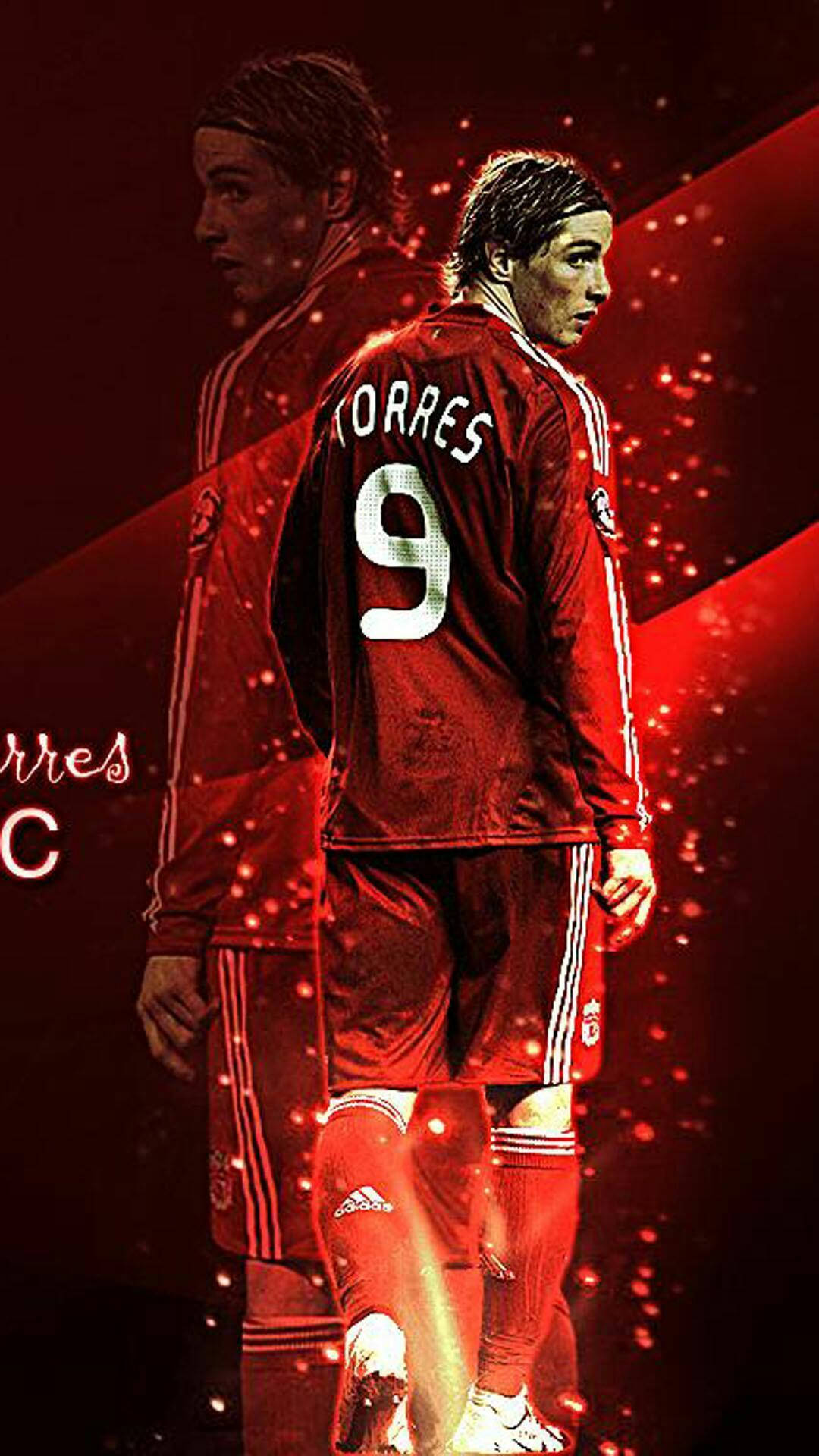Fernando Torres, red number 9 jersey, red-lit scene, Full HD Phone Wallpaper