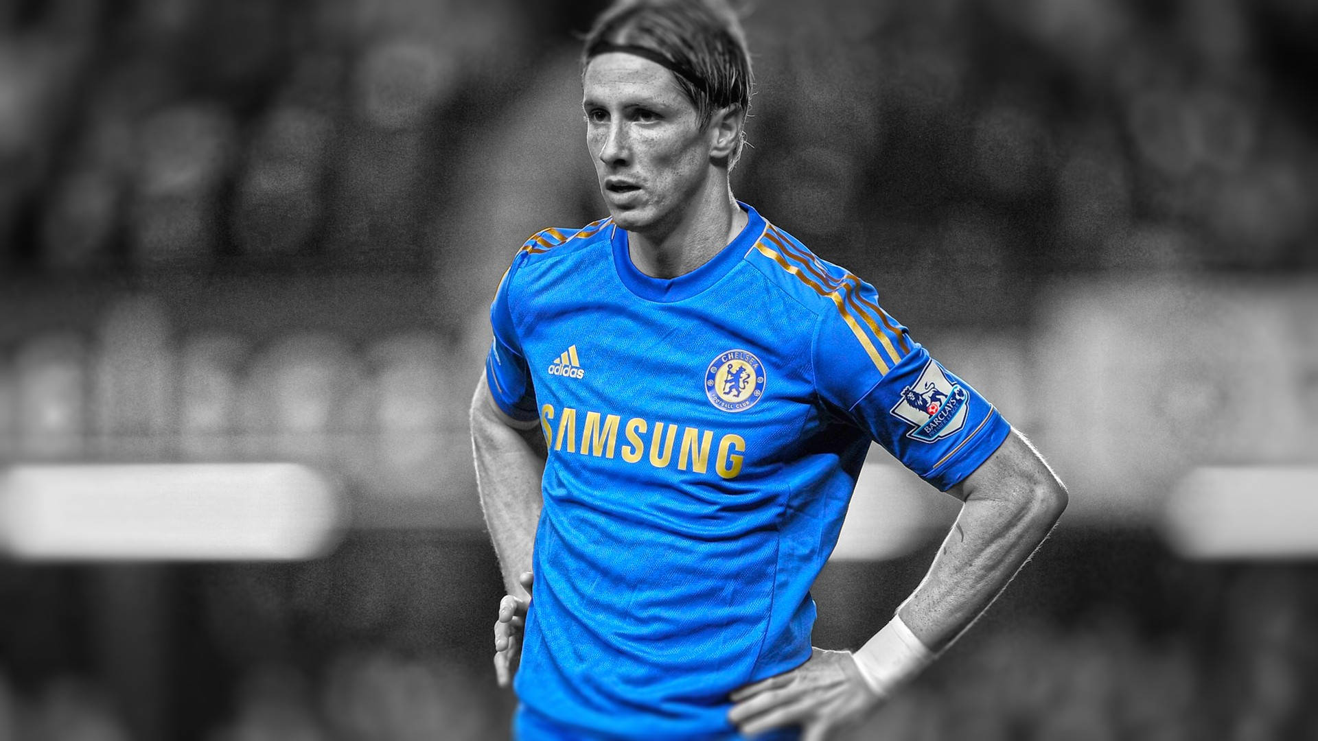 Fernando Torres, blue Chelsea jersey, stadium background, Full HD Desktop Wallpaper
