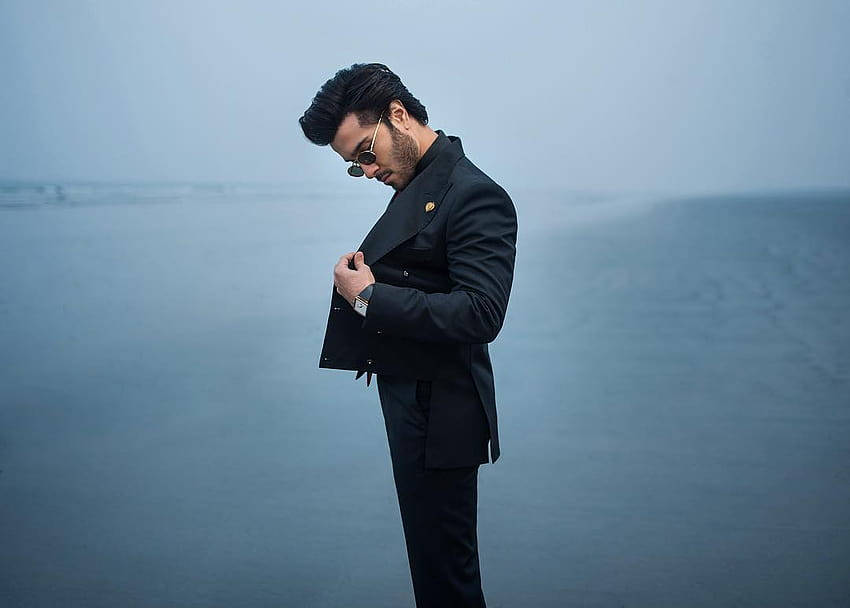 Feroz Khan, black suit, sunglasses, SD Desktop Wallpaper